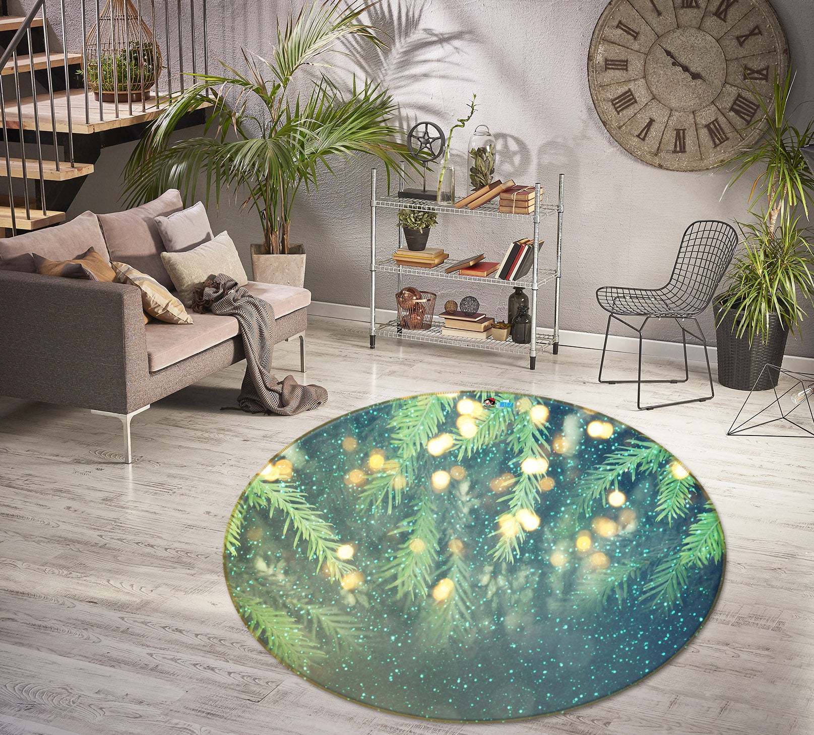 3D Branches 54151 Christmas Round Non Slip Rug Mat Xmas