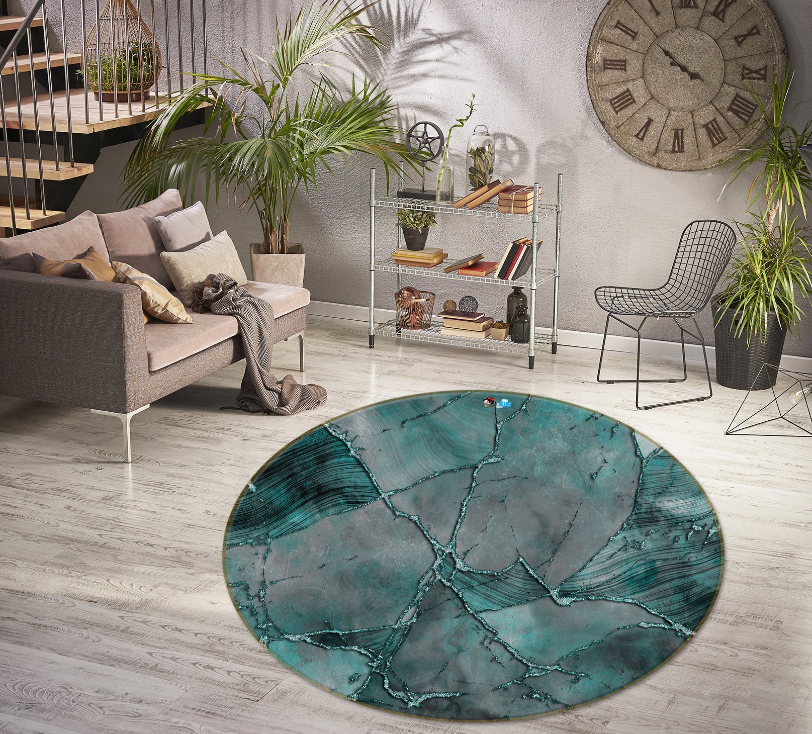 3D Green Block 83077 Andrea haase Rug Round Non Slip Rug Mat