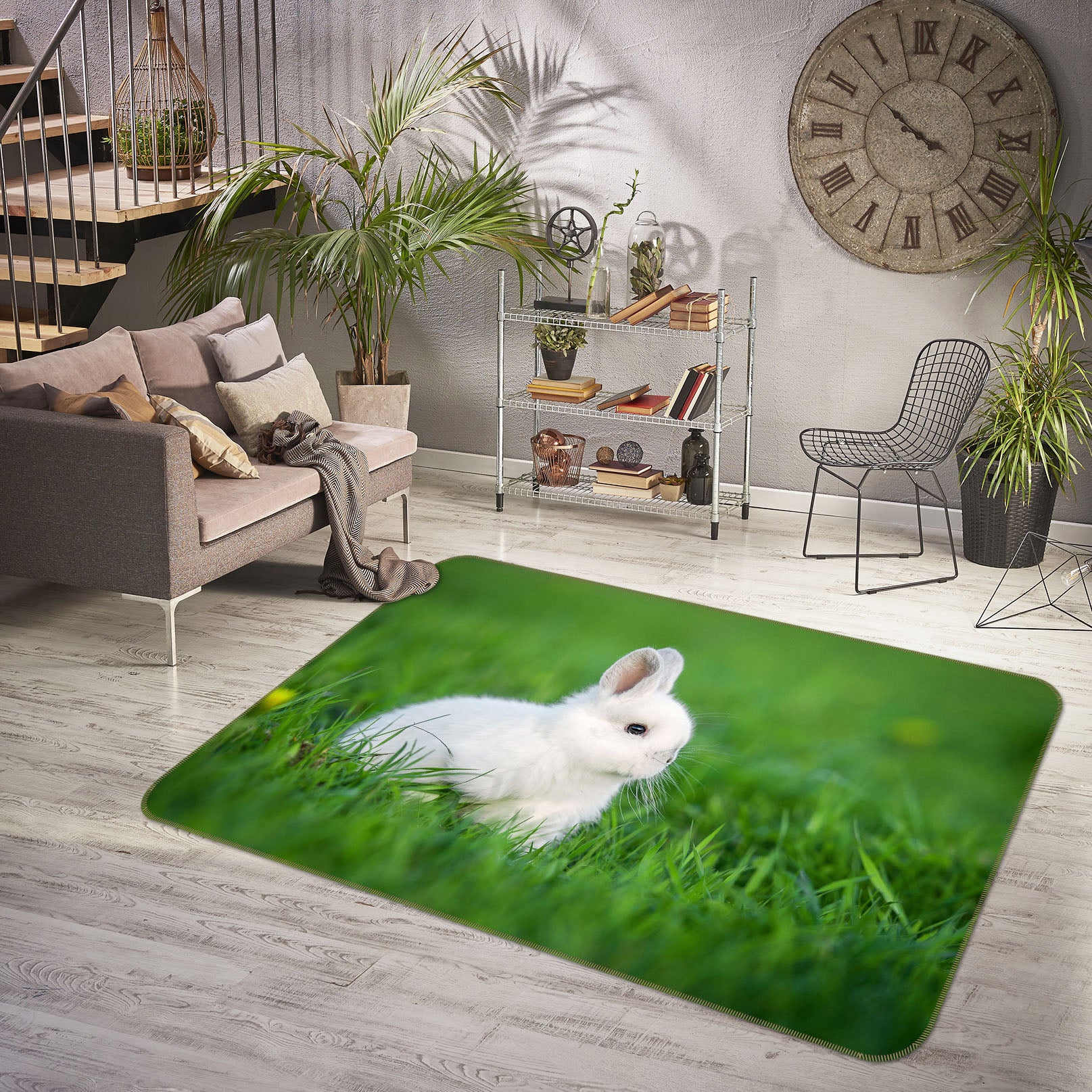 3D Grassland Rabbit 30117 Non Slip Rug Mat