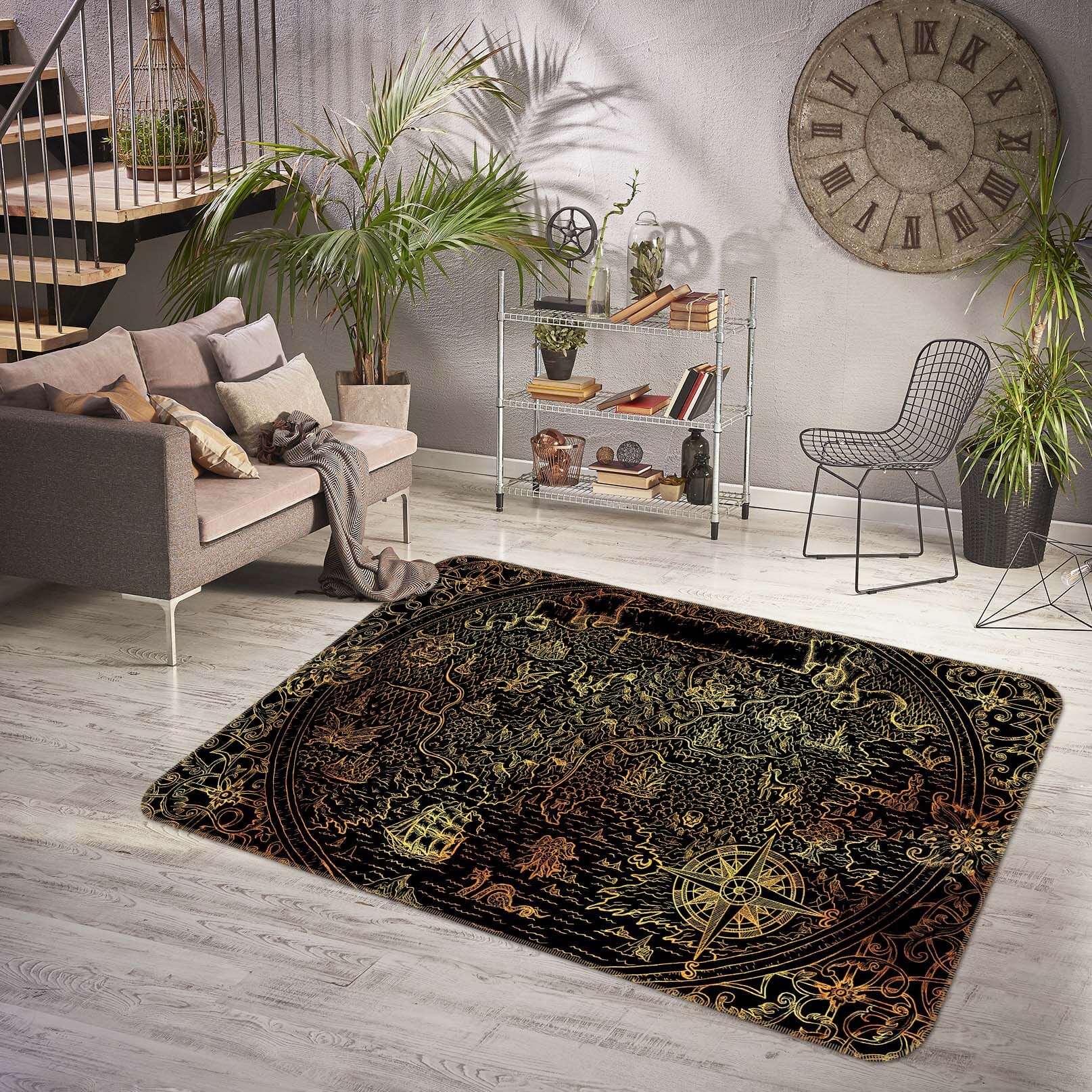 3D Golden Ship 309 World Map Non Slip Rug Mat Mat AJ Creativity Home