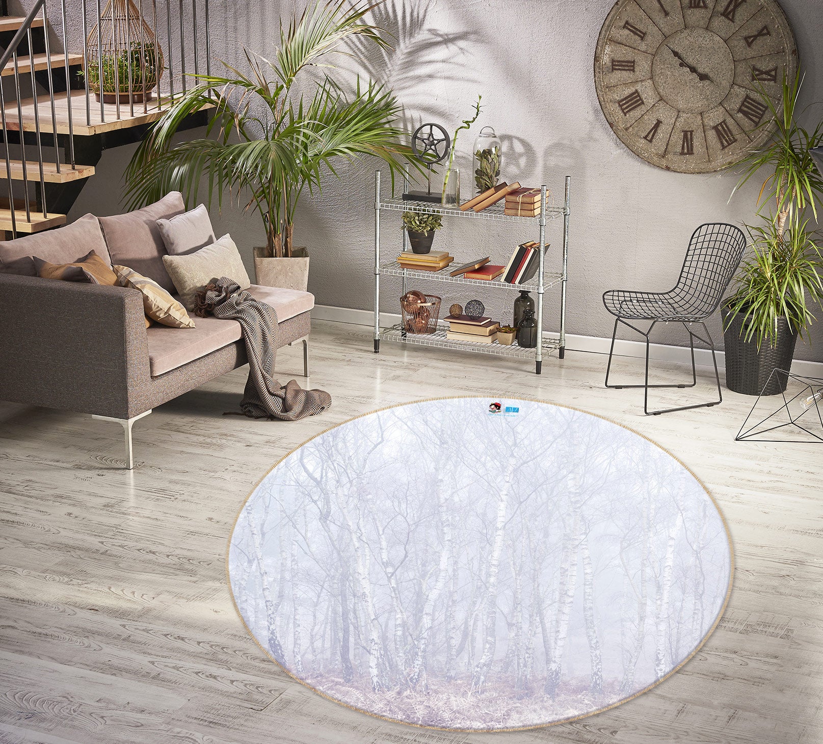 3D Foggy Forest 7581 Assaf Frank Rug Round Non Slip Rug Mat