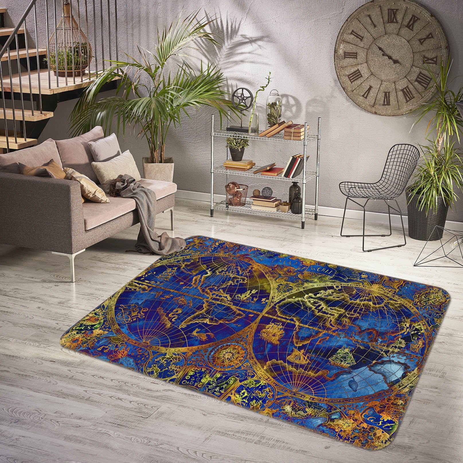 3D Golden Pattern 261 World Map Non Slip Rug Mat Mat AJ Creativity Home