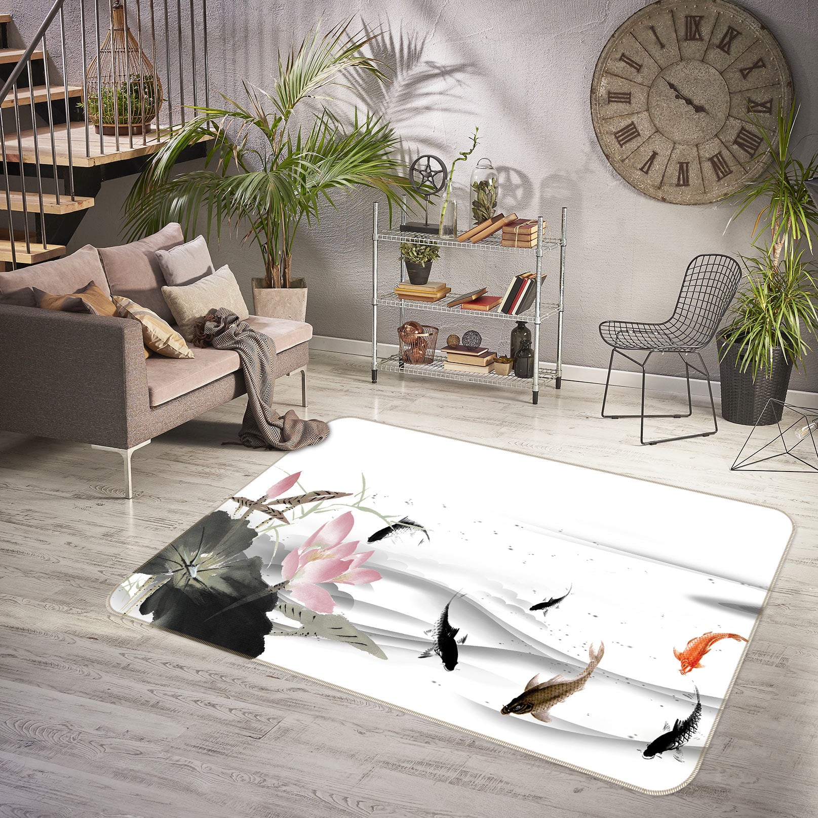 3D Lotus Carp 76019 Non Slip Rug Mat