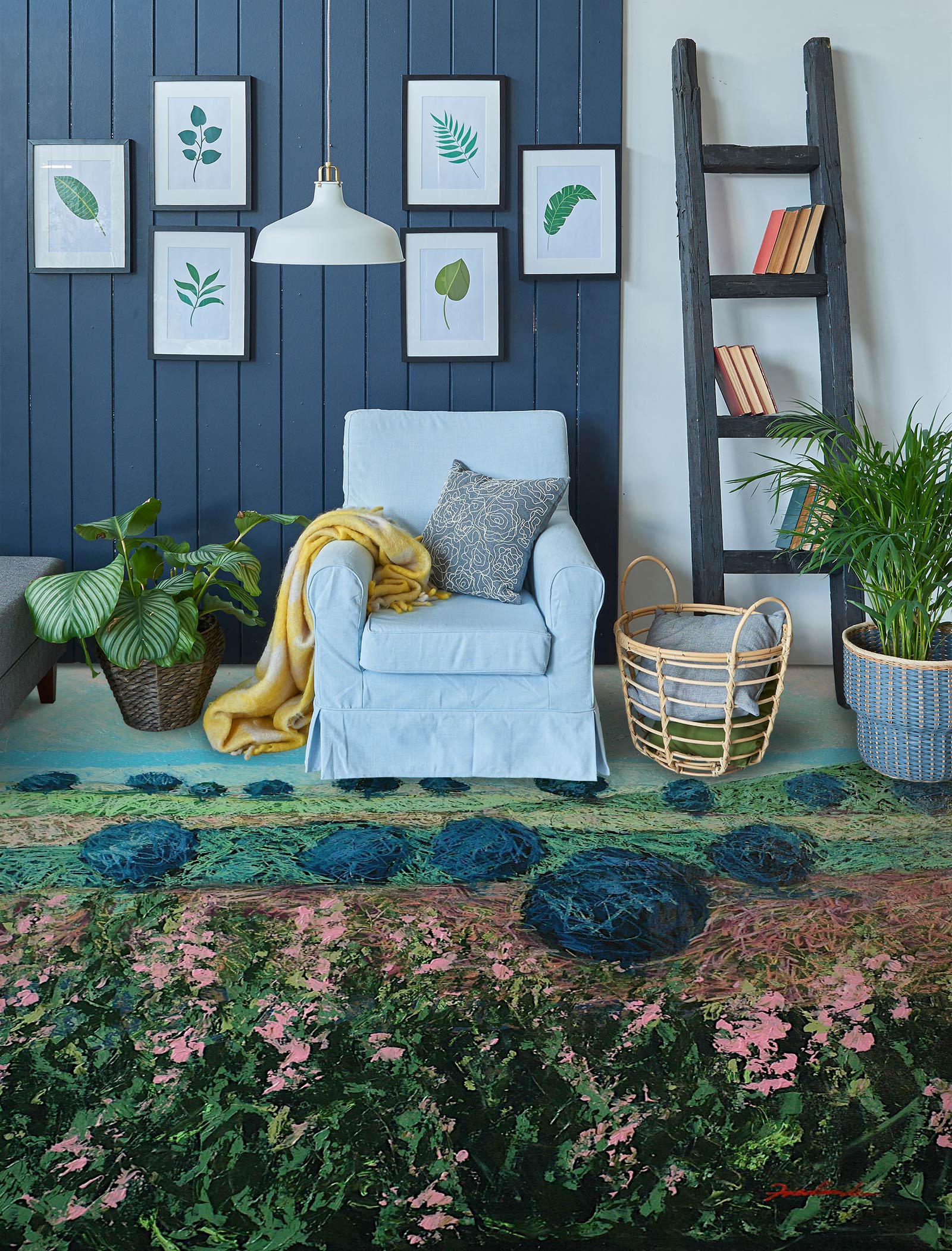 3D Pink Flower Bushes 9533 Allan P. Friedlander Floor Mural