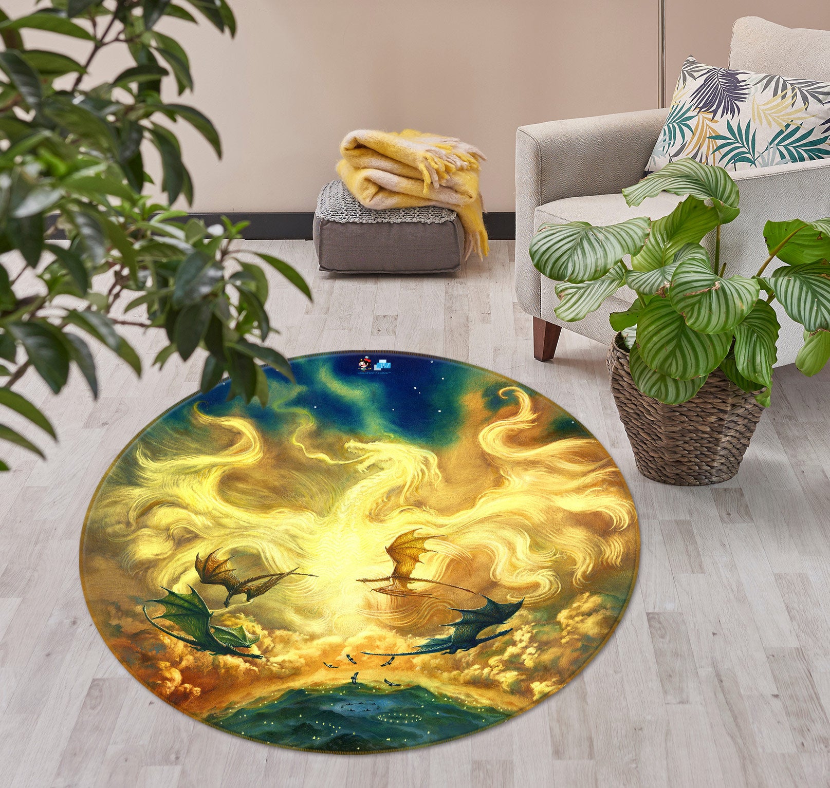 3D Dragon Pattern 6143 Ciruelo Rug Round Non Slip Rug Mat