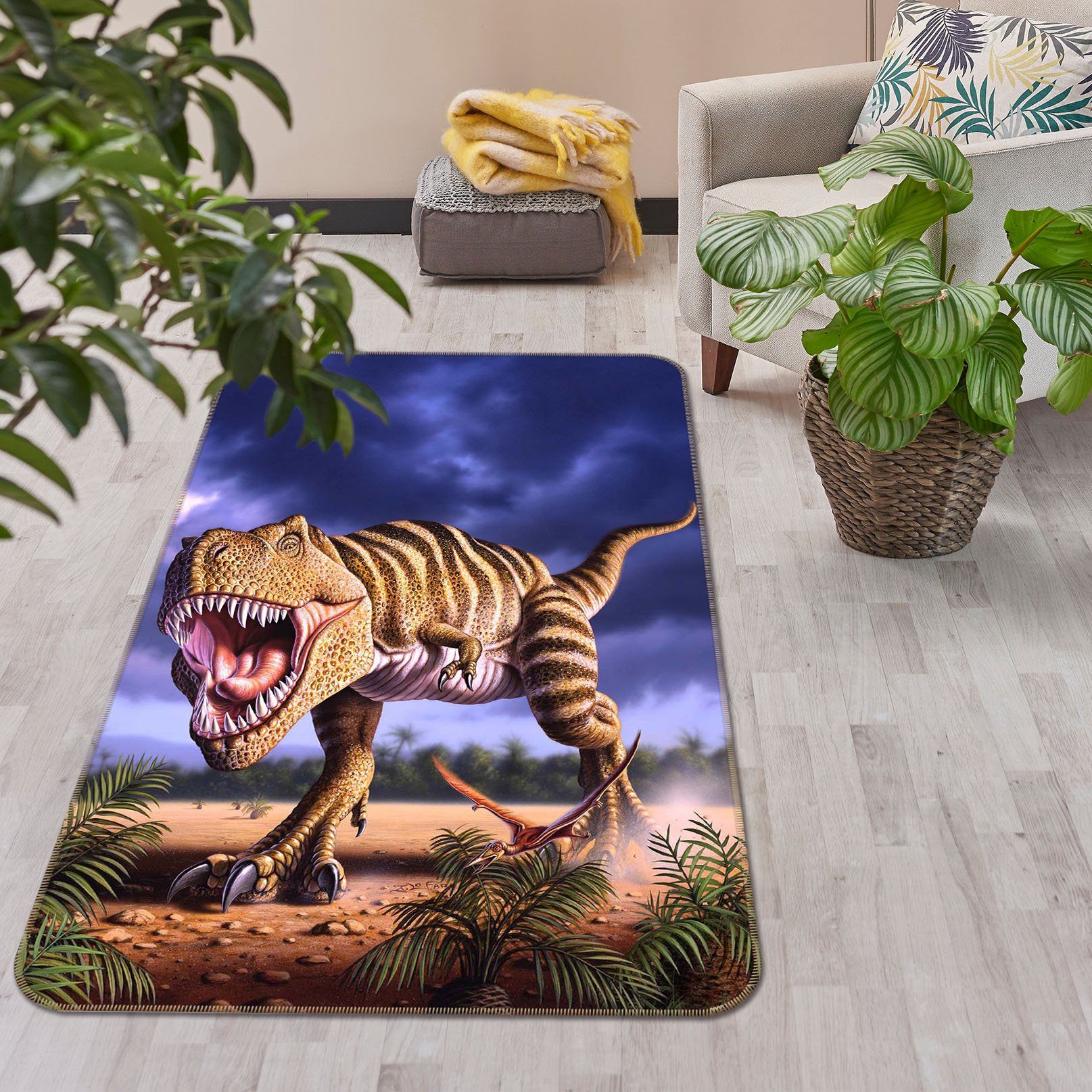 3D Brown Rex 1004 Jerry LoFaro Rug Non Slip Rug Mat Mat AJ Creativity Home