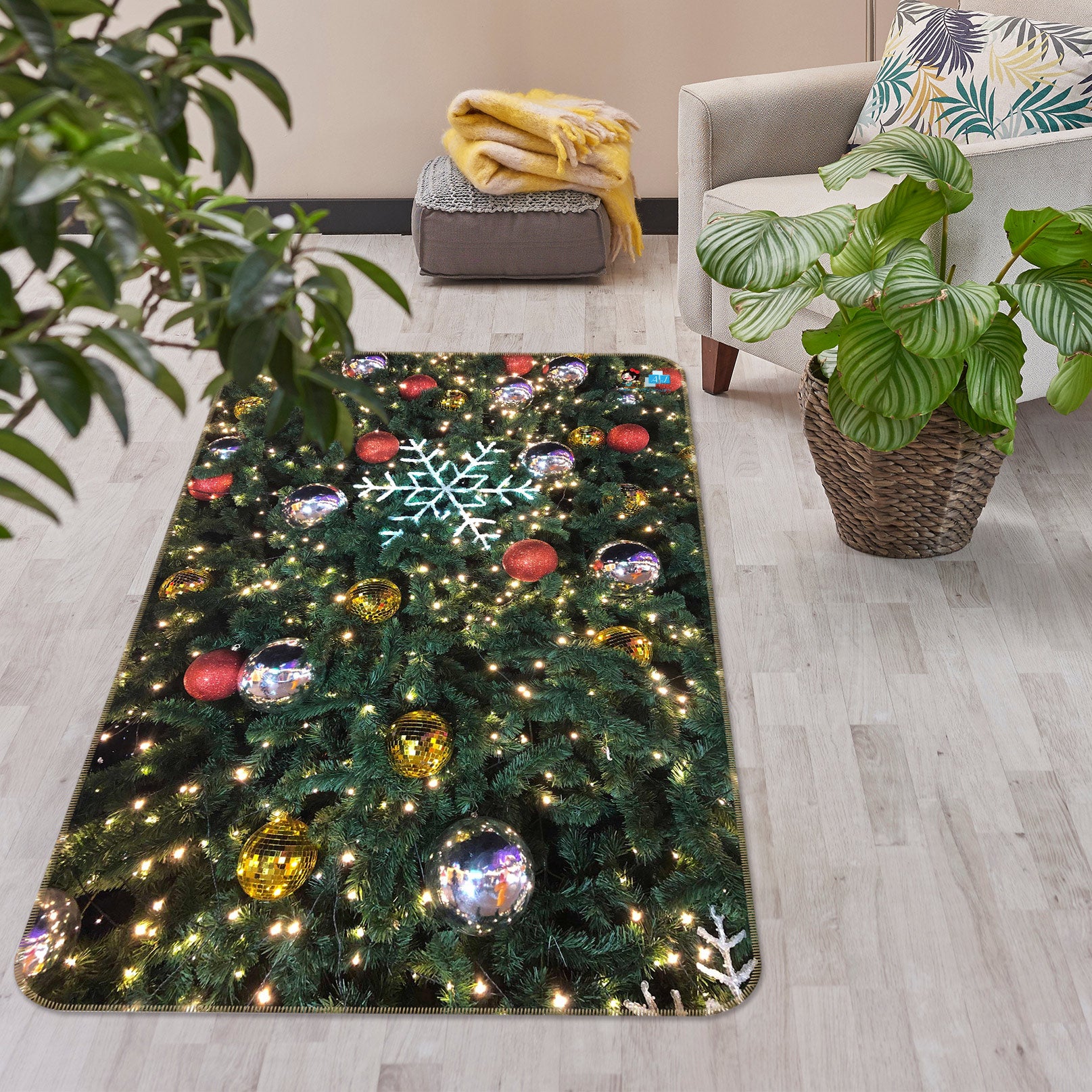 3D Tree Ball 55049 Christmas Non Slip Rug Mat Xmas
