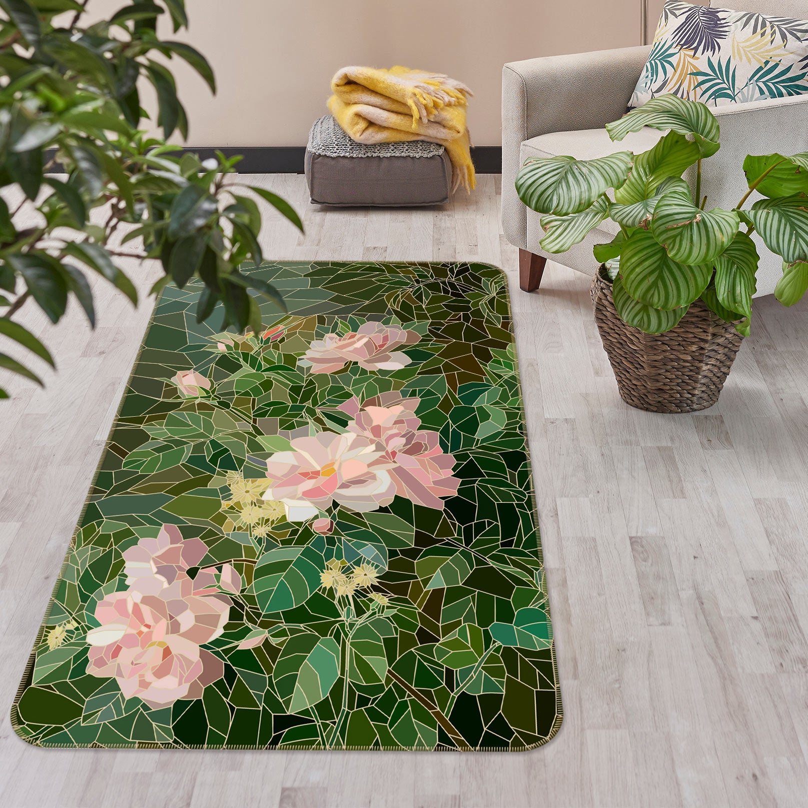 3D Flowers Pattern 33077 Non Slip Rug Mat