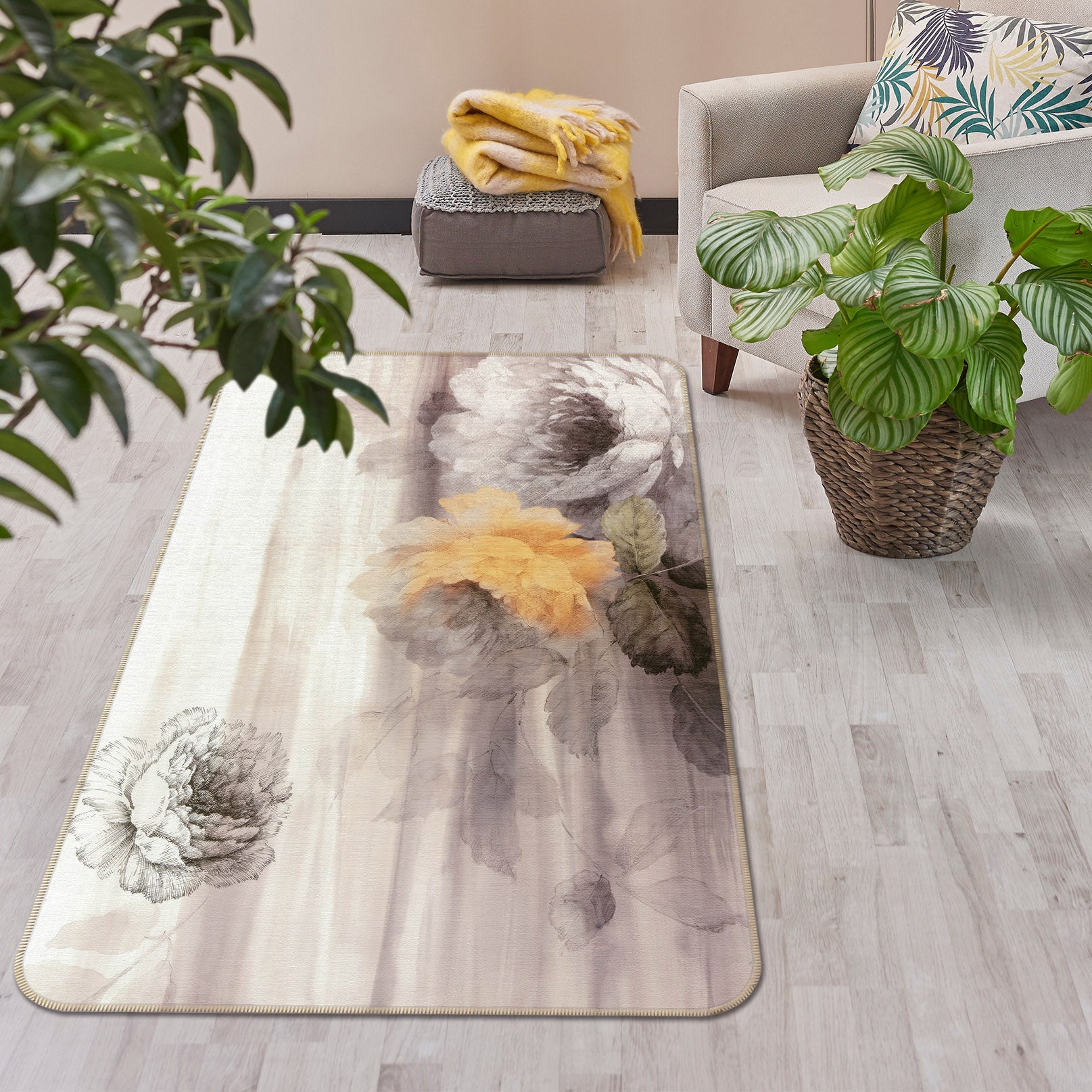 3D Flowers Pattern 32201 Non Slip Rug Mat