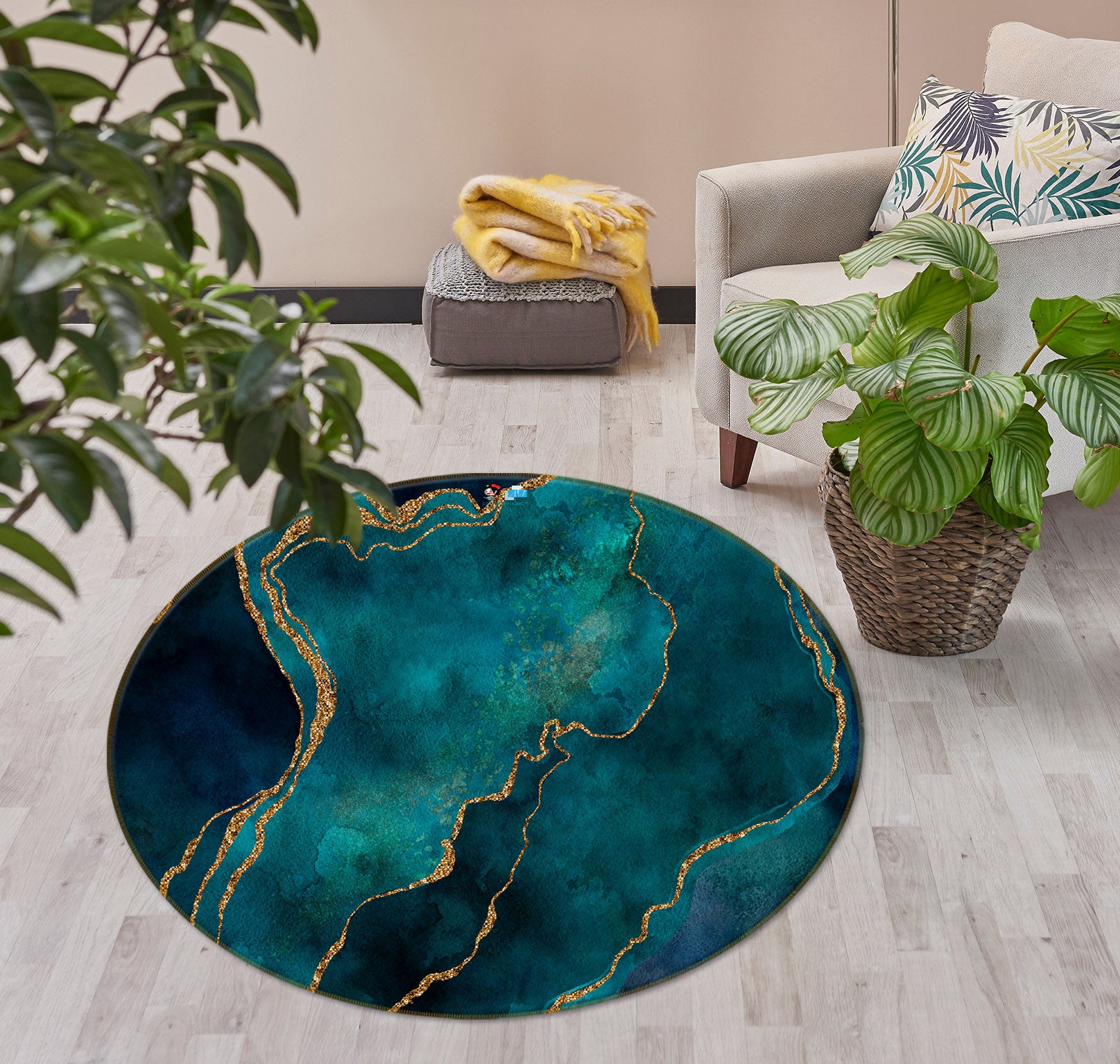 3D Dark Green Pattern Phnom Penh 83067 Andrea haase Rug Round Non Slip Rug Mat