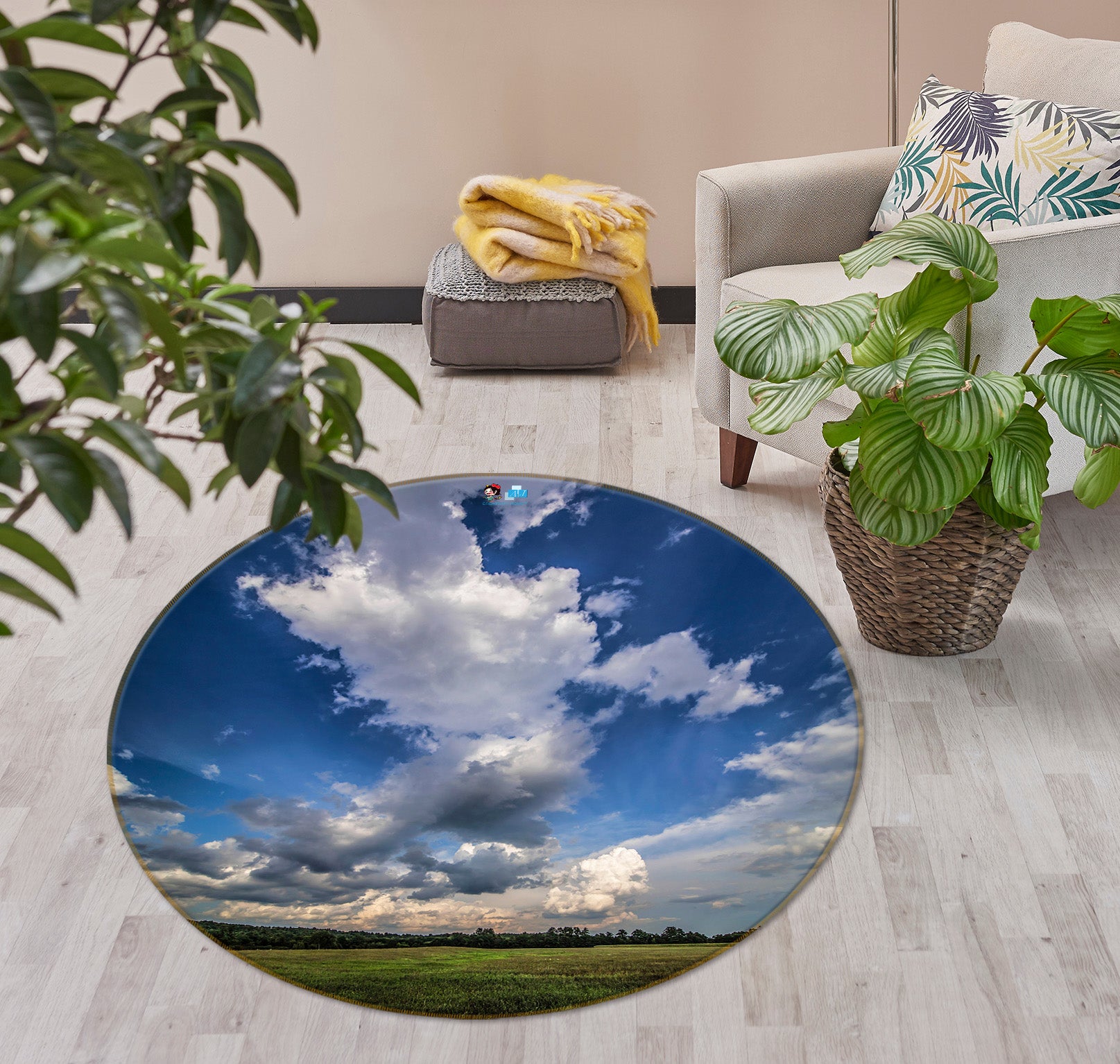 3D Sky Clouds 85128 Jerry LoFaro Rug Round Non Slip Rug Mat