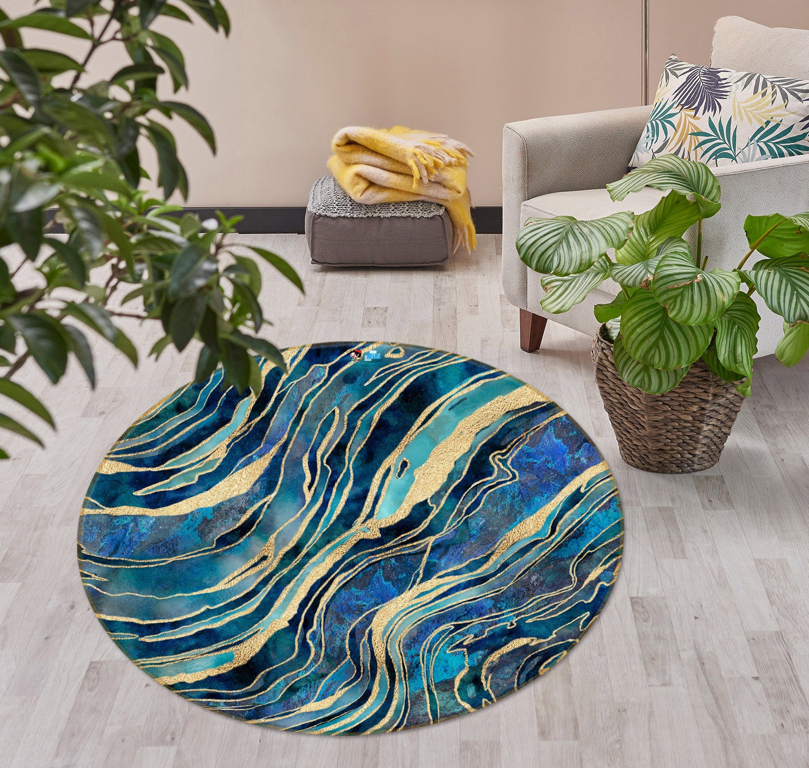 3D Blue Curve Texture 83058 Andrea haase Rug Round Non Slip Rug Mat