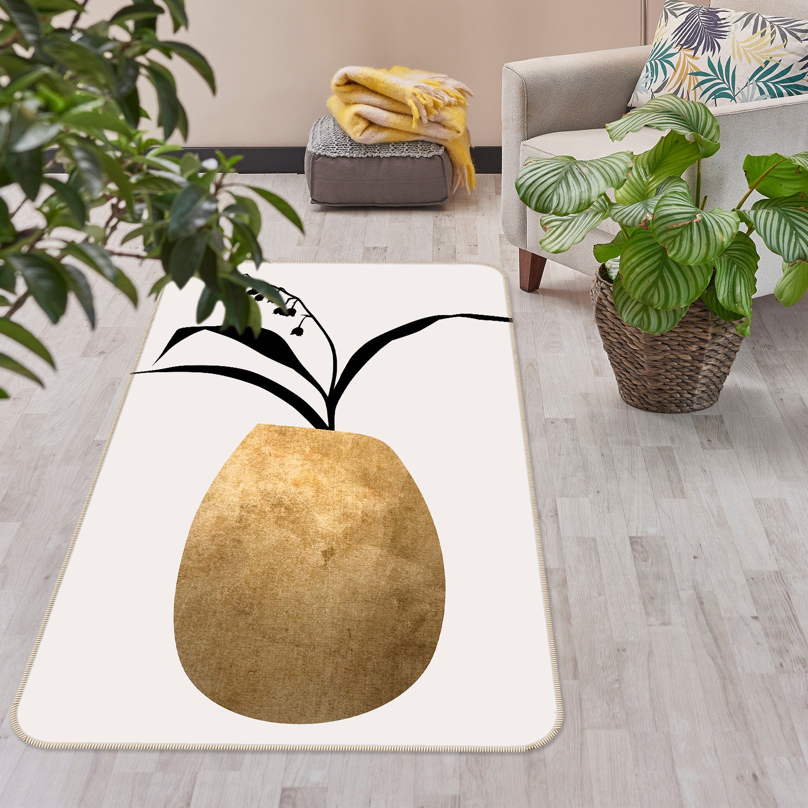 3D Golden Vase 1136 Boris Draschoff Rug Non Slip Rug Mat