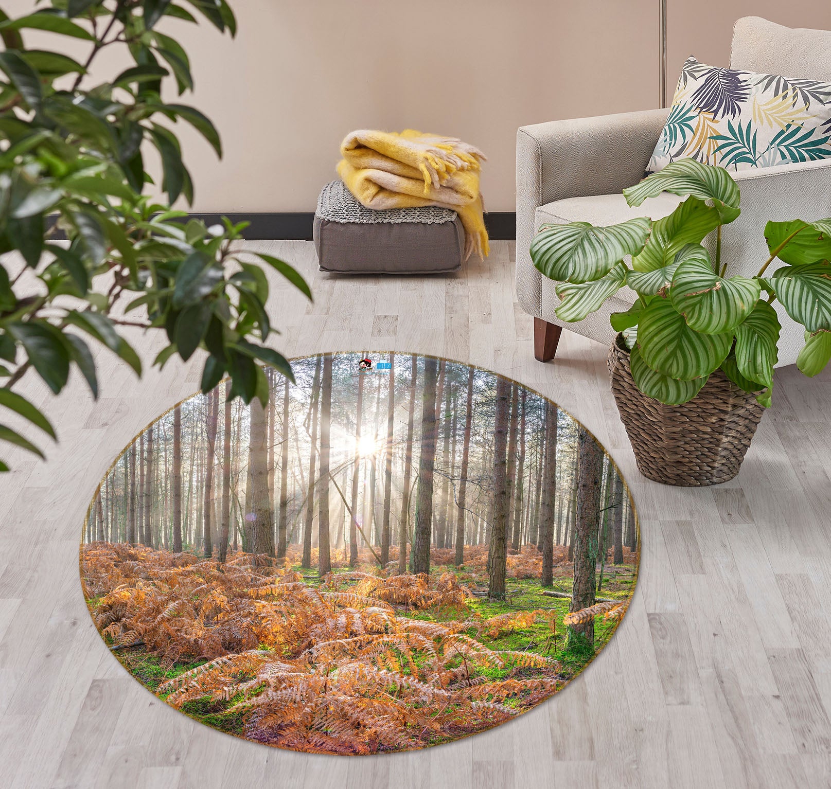 3D Sunshine Forest 7371 Assaf Frank Rug Round Non Slip Rug Mat