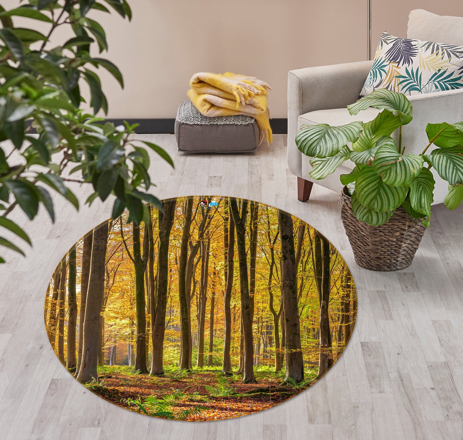 3D Tree Grass 7607 Assaf Frank Rug Round Non Slip Rug Mat