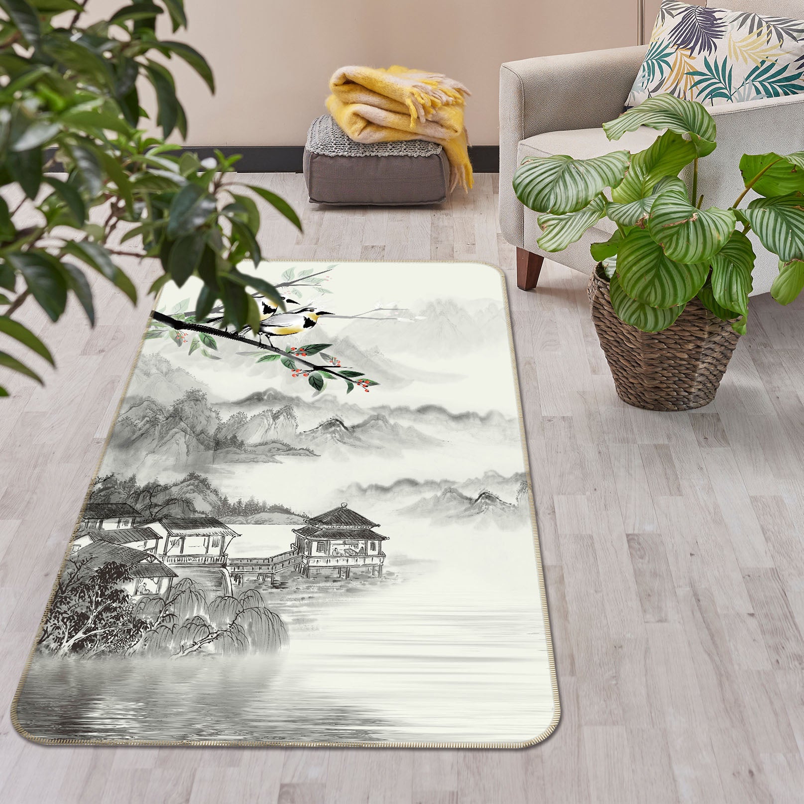 3D Mountains Pavilion 27155 Non Slip Rug Mat