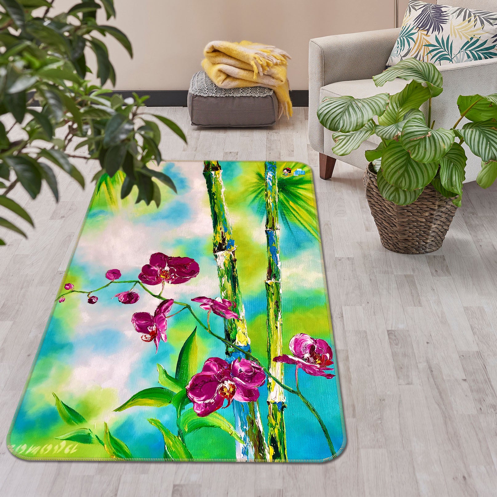 3D Bamboo Flower 1294 Skromova Marina Rug Non Slip Rug Mat