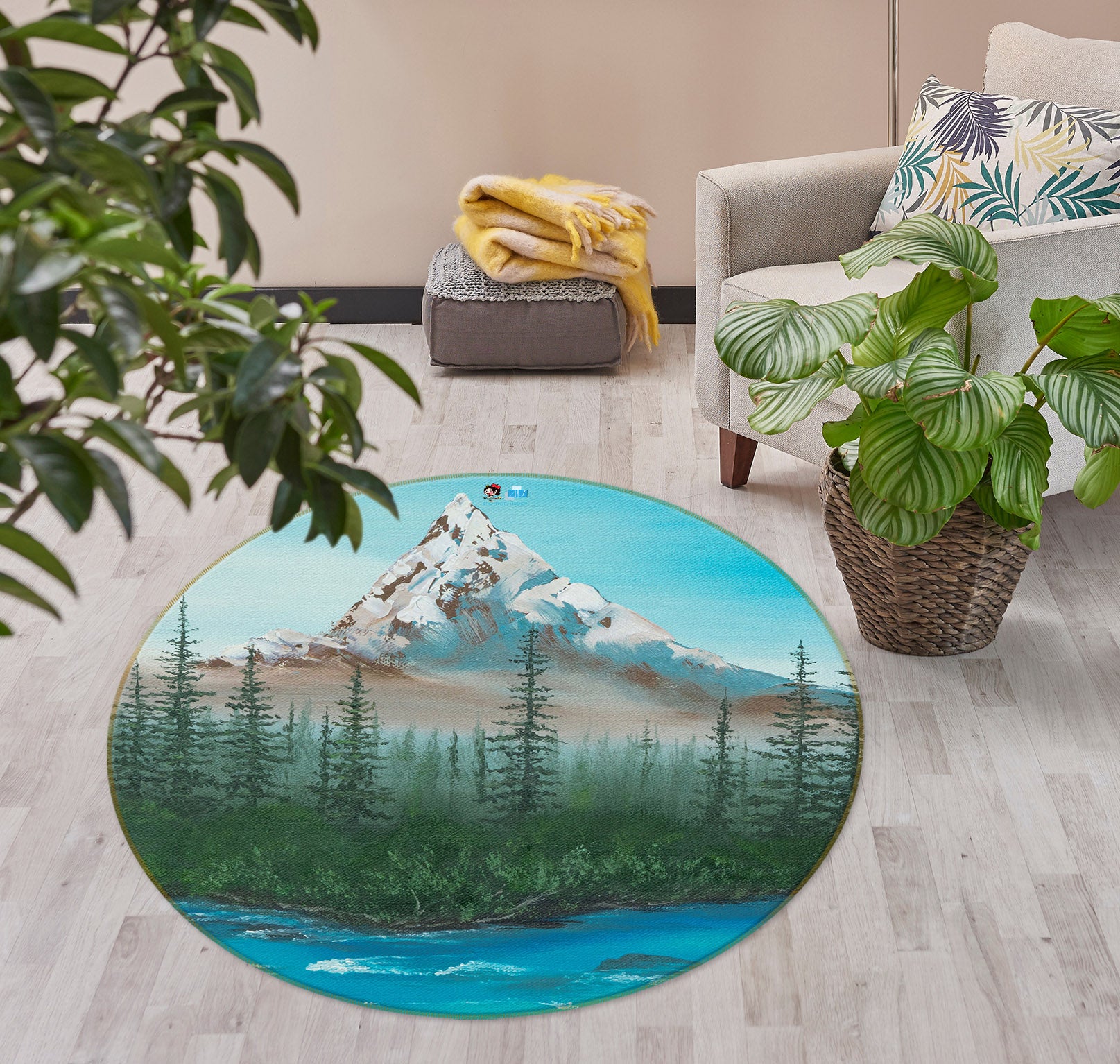 3D Snow Mountain Forest 18156 Marina Zotova Rug Round Non Slip Rug Mat