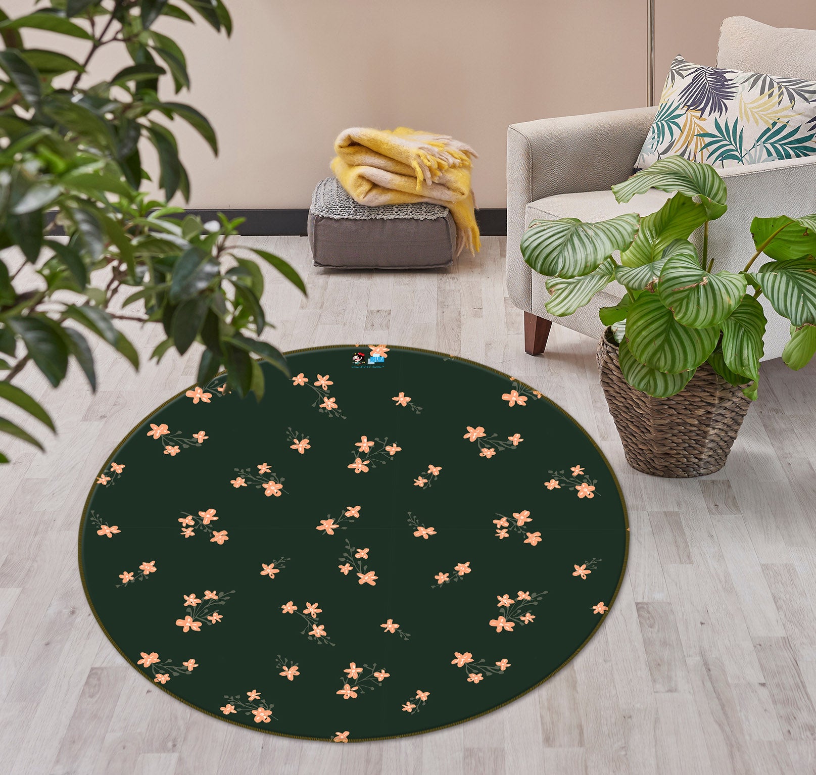 3D Floral 10570 Kashmira Jayaprakash Rug Round Non Slip Rug Mat