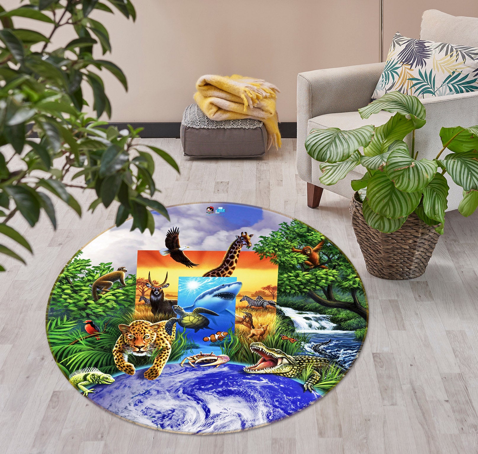 3D Wild World 85155 Jerry LoFaro Rug Round Non Slip Rug Mat