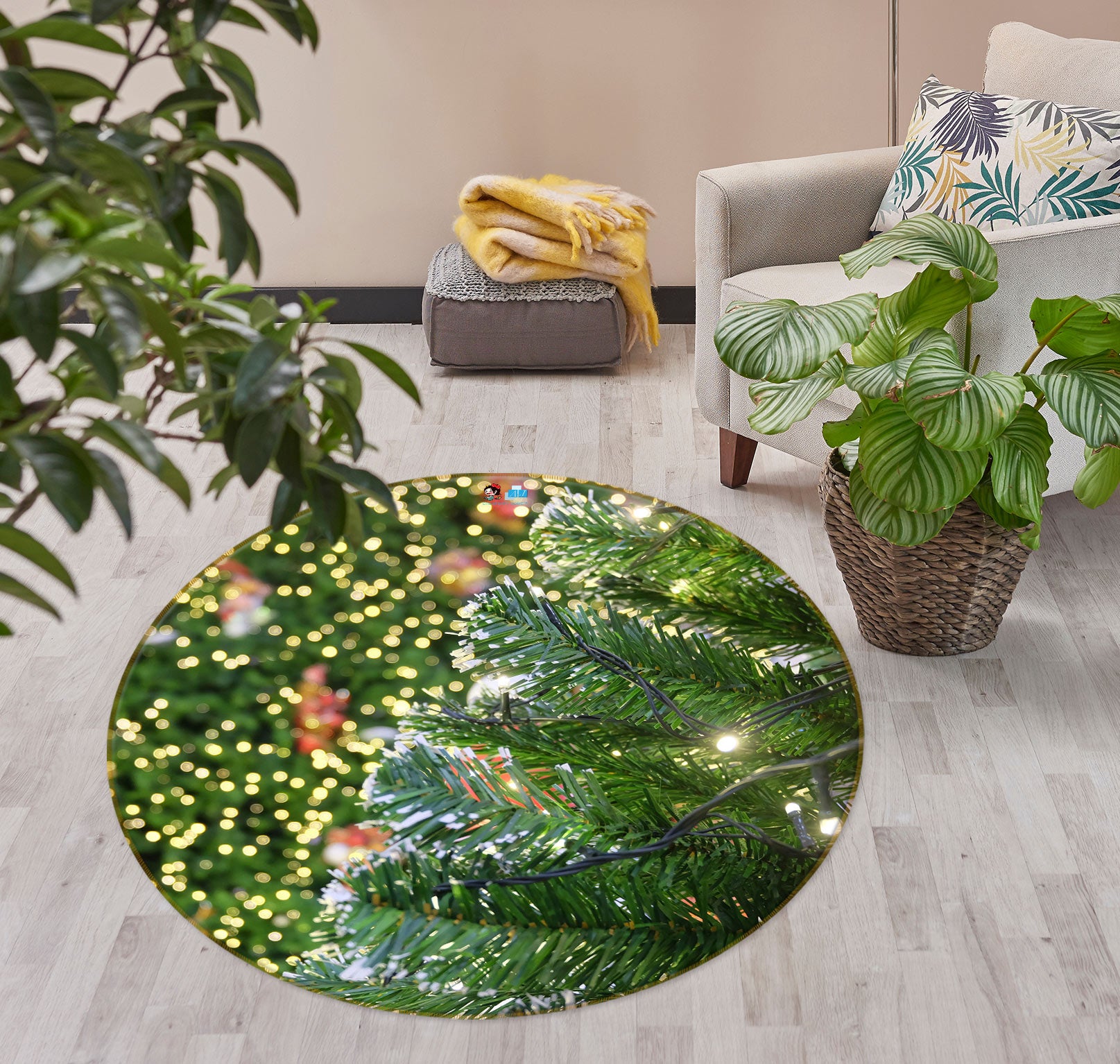 3D Branches 54057 Christmas Round Non Slip Rug Mat Xmas