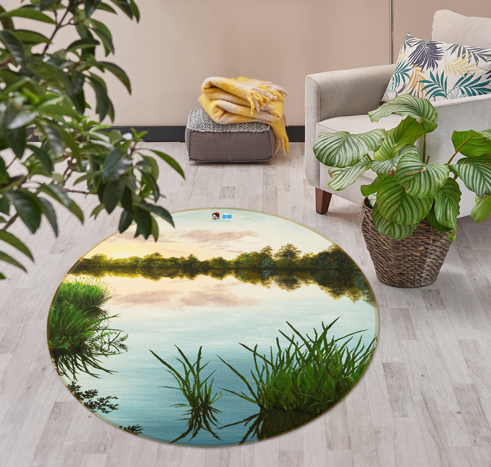 3D Riverside Grass 18145 Marina Zotova Rug Round Non Slip Rug Mat