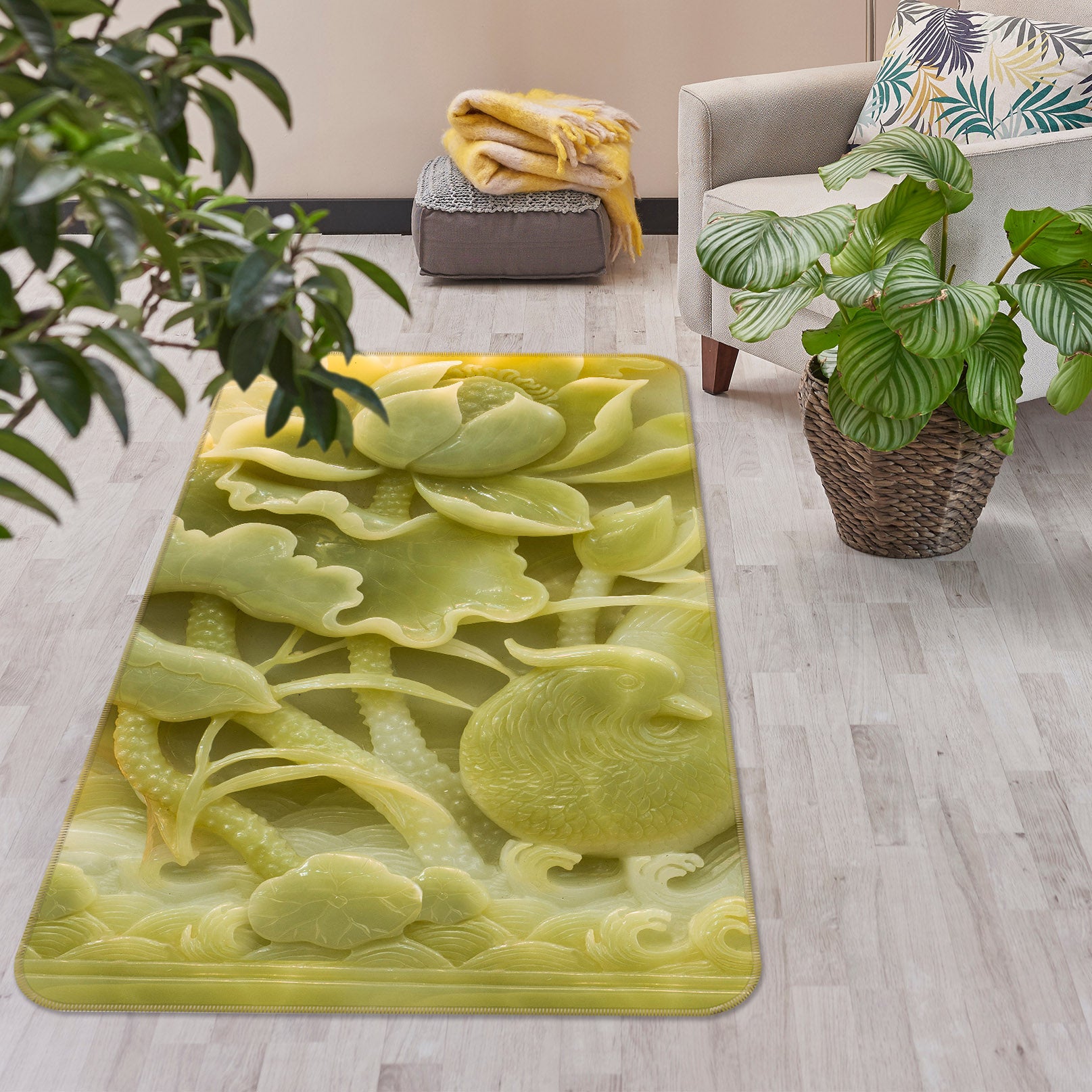 3D Flower Carving 32106 Non Slip Rug Mat