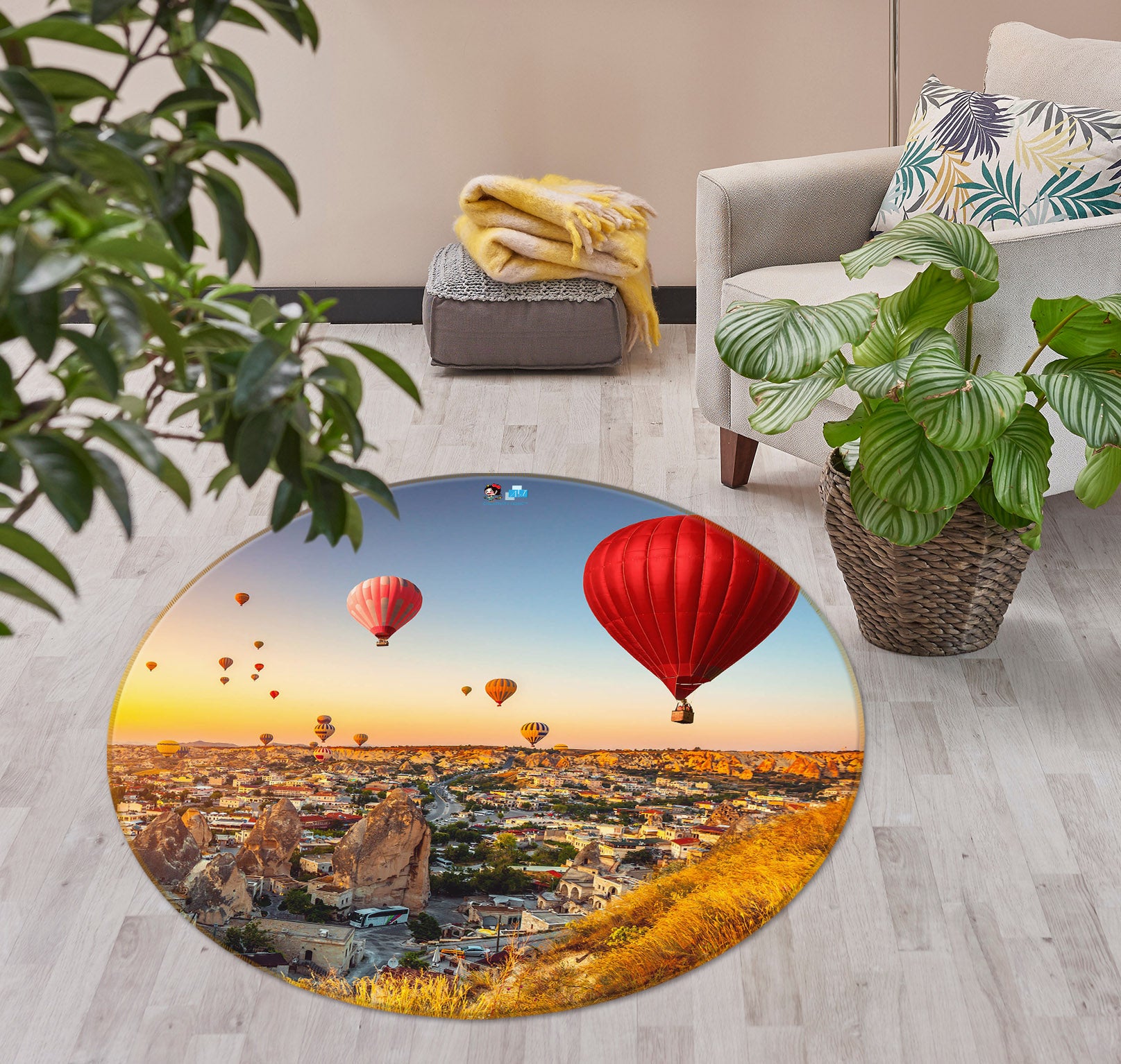 3D Hot Air Balloon 75105 Round Non Slip Rug Mat