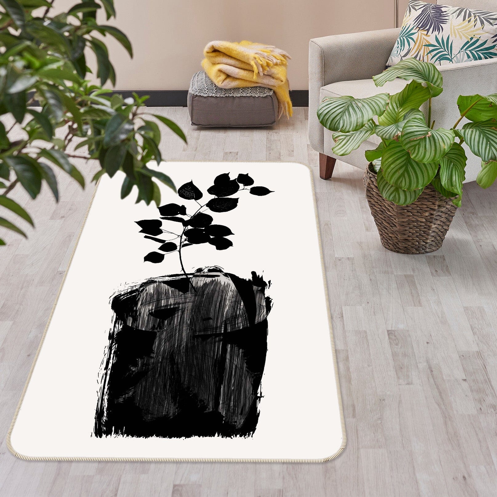 3D Black Pattern Leaves 1106 Boris Draschoff Rug Non Slip Rug Mat Mat AJ Creativity Home