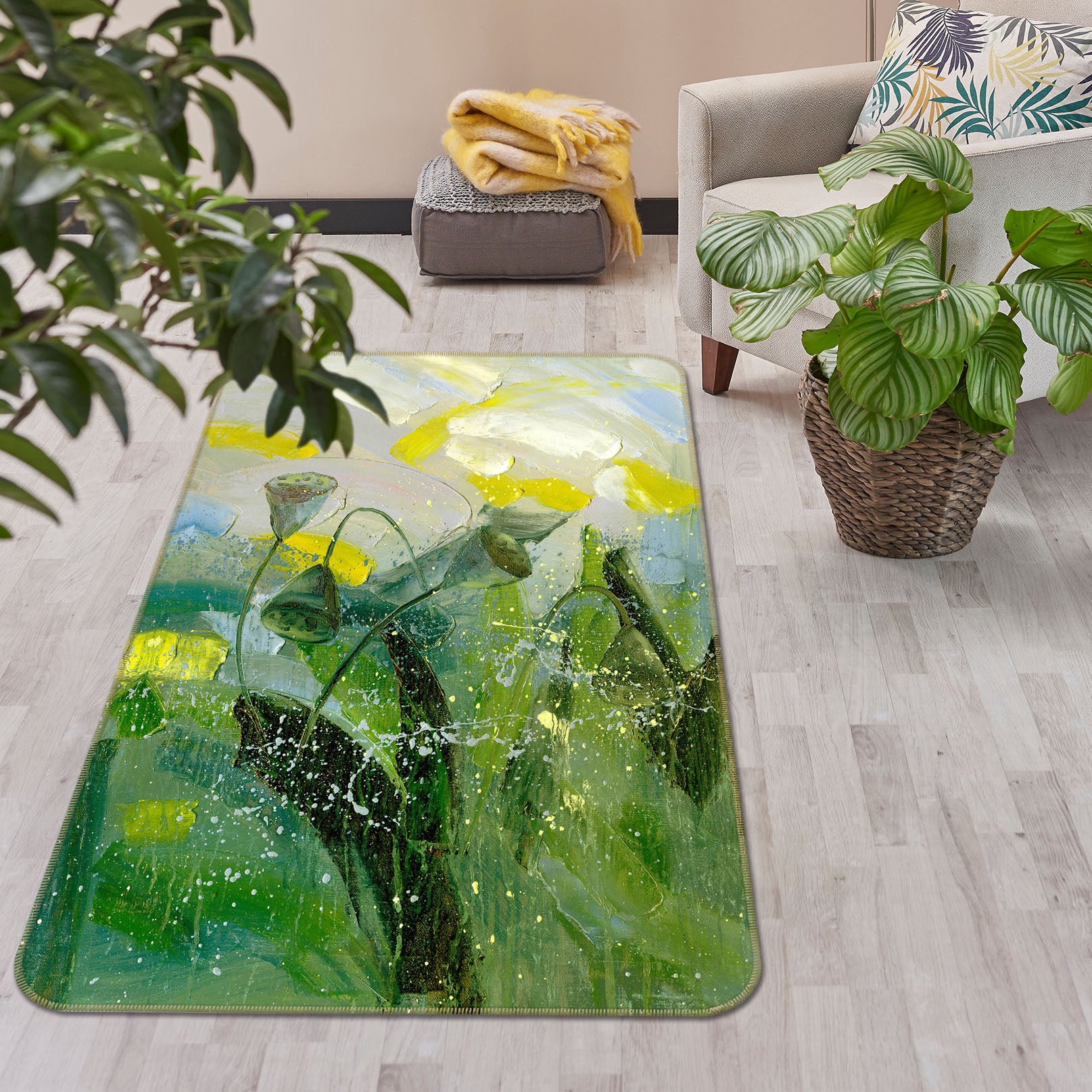 3D Flowers Green Pattern 32172 Non Slip Rug Mat