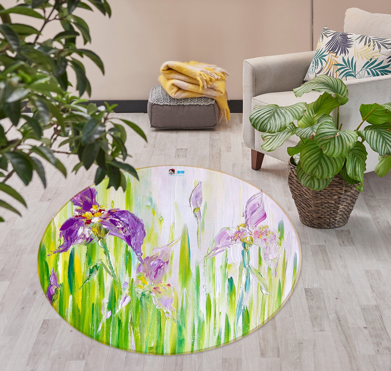3D Purple Flower 749 Skromova Marina Rug Round Non Slip Rug Mat