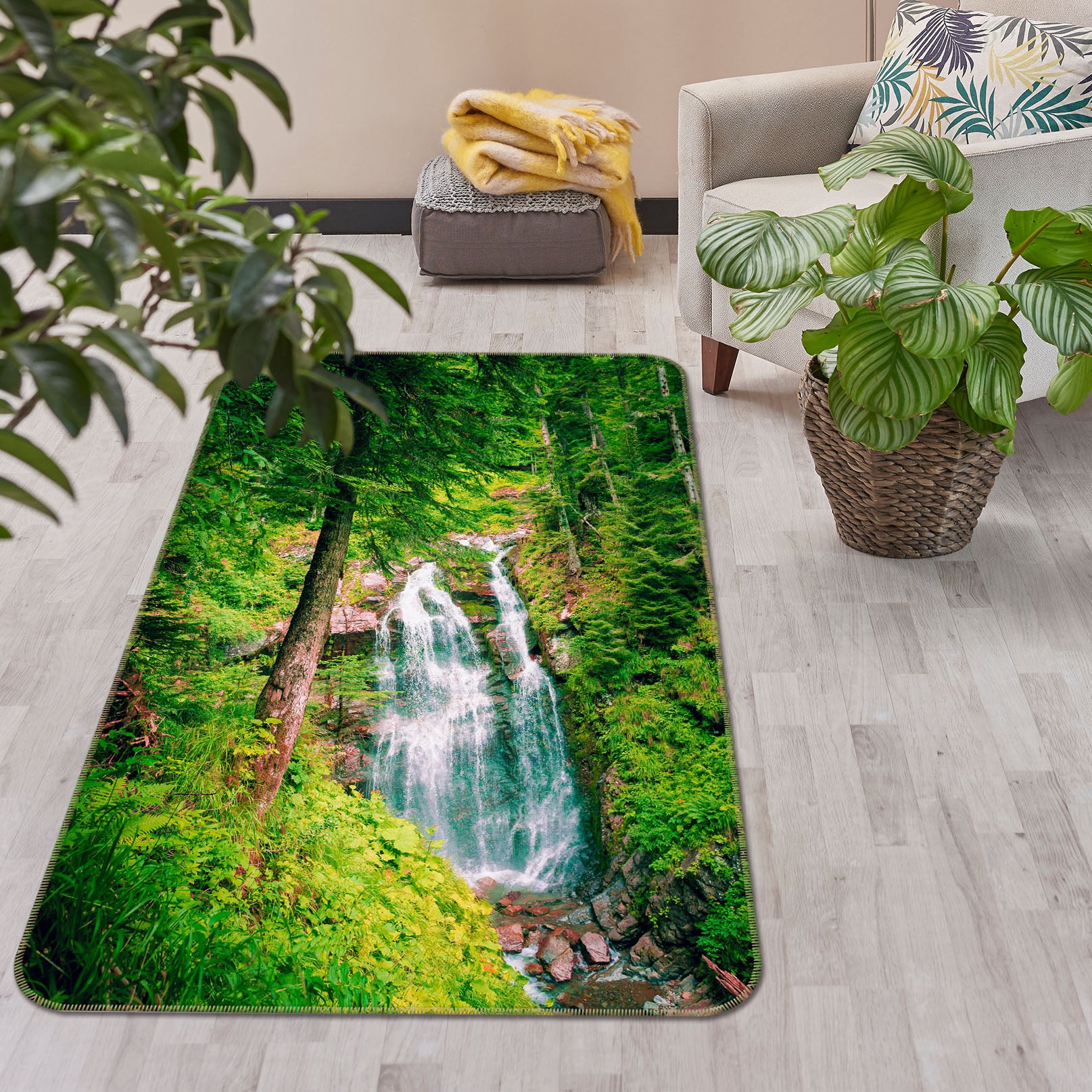 3D Jungle Waterfall 26195 Non Slip Rug Mat