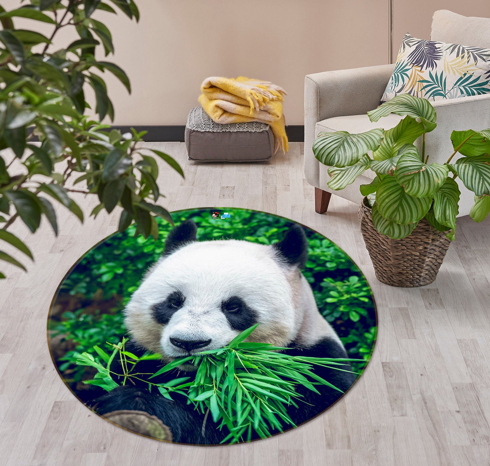 3D Panda Bamboo 75099 Round Non Slip Rug Mat