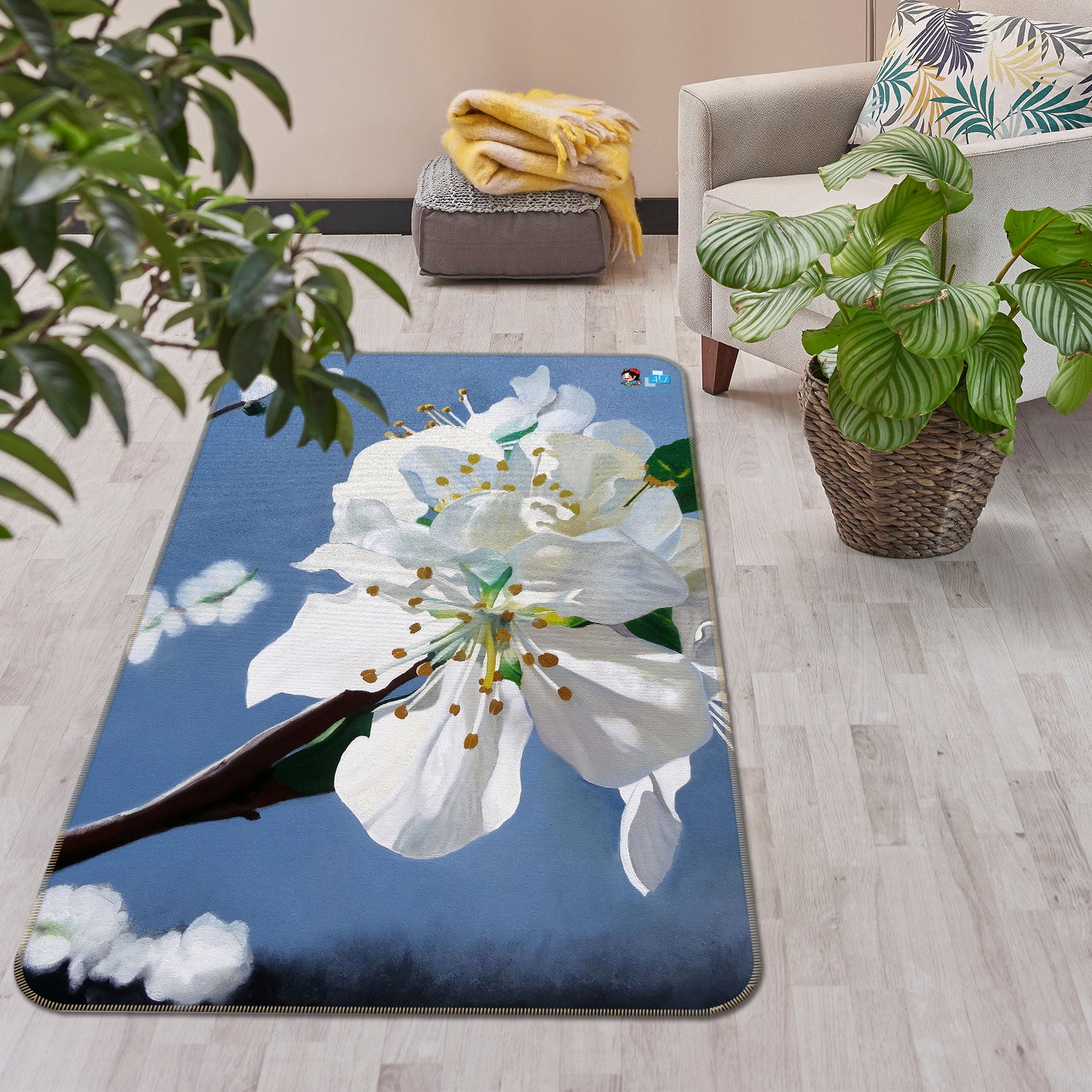 3D White Flowers 11165 Matthew Holden Bates Rug Non Slip Rug Mat