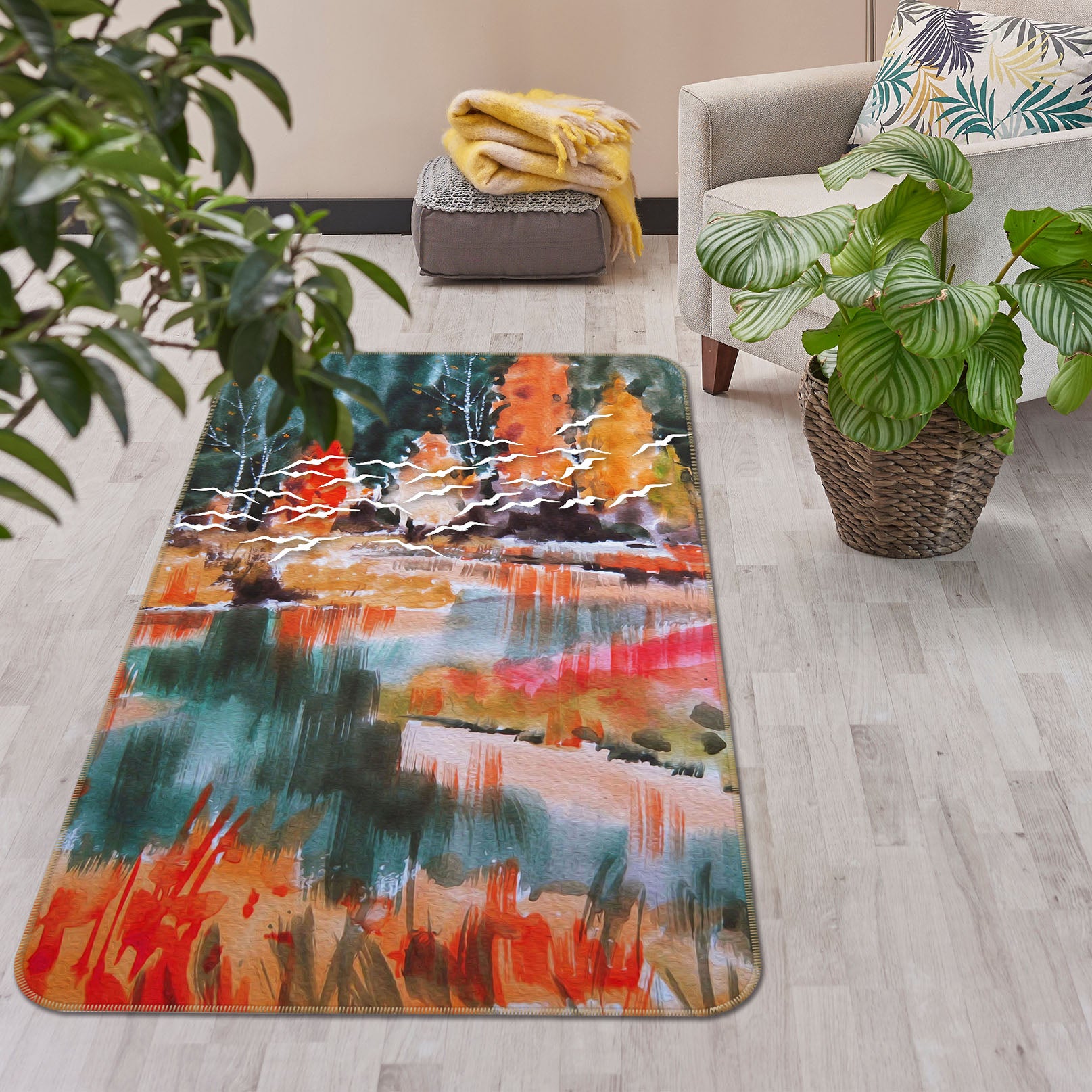 3D Tree Bird Painting 28007 Non Slip Rug Mat