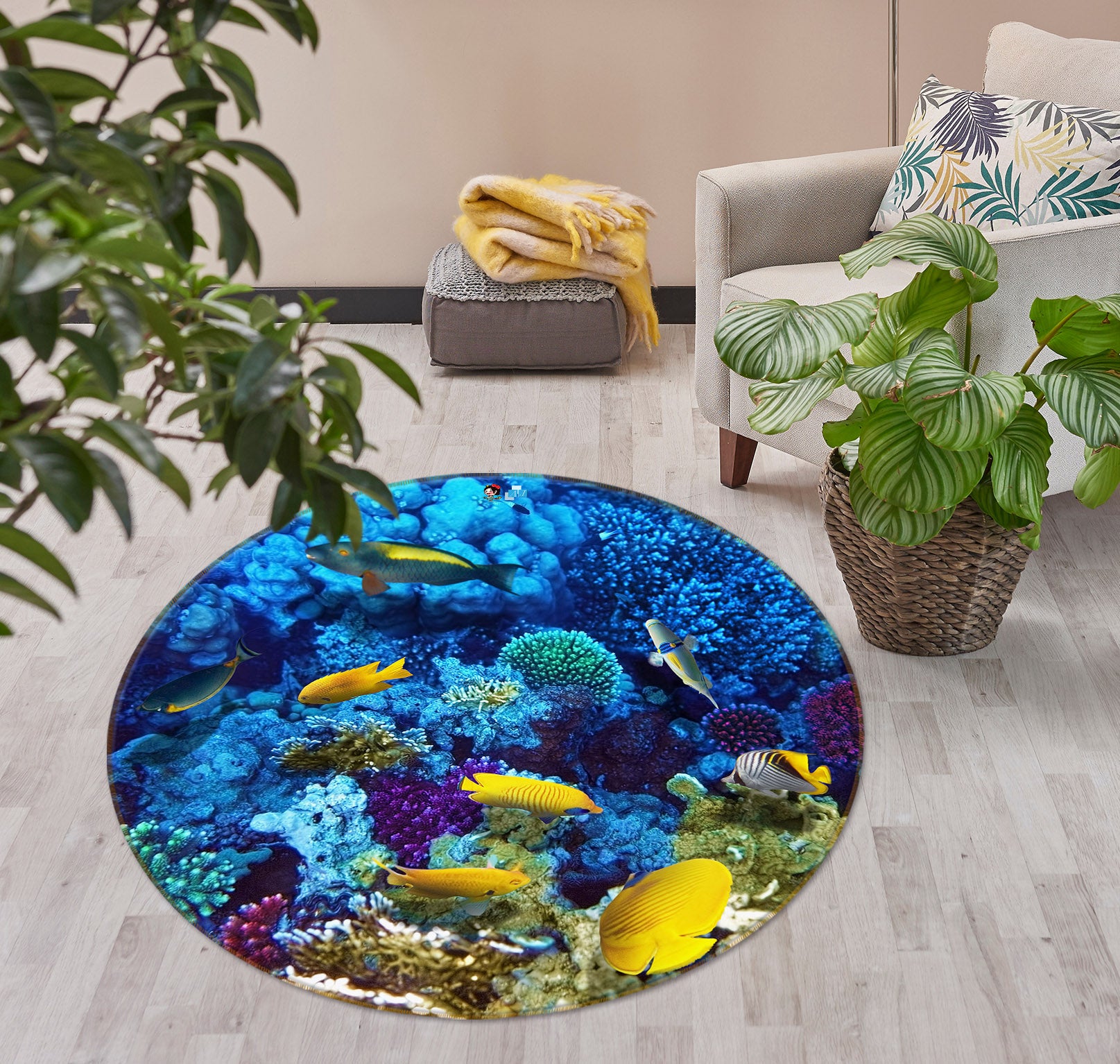 3D Underwater Coral Fish 74030 Round Non Slip Rug Mat