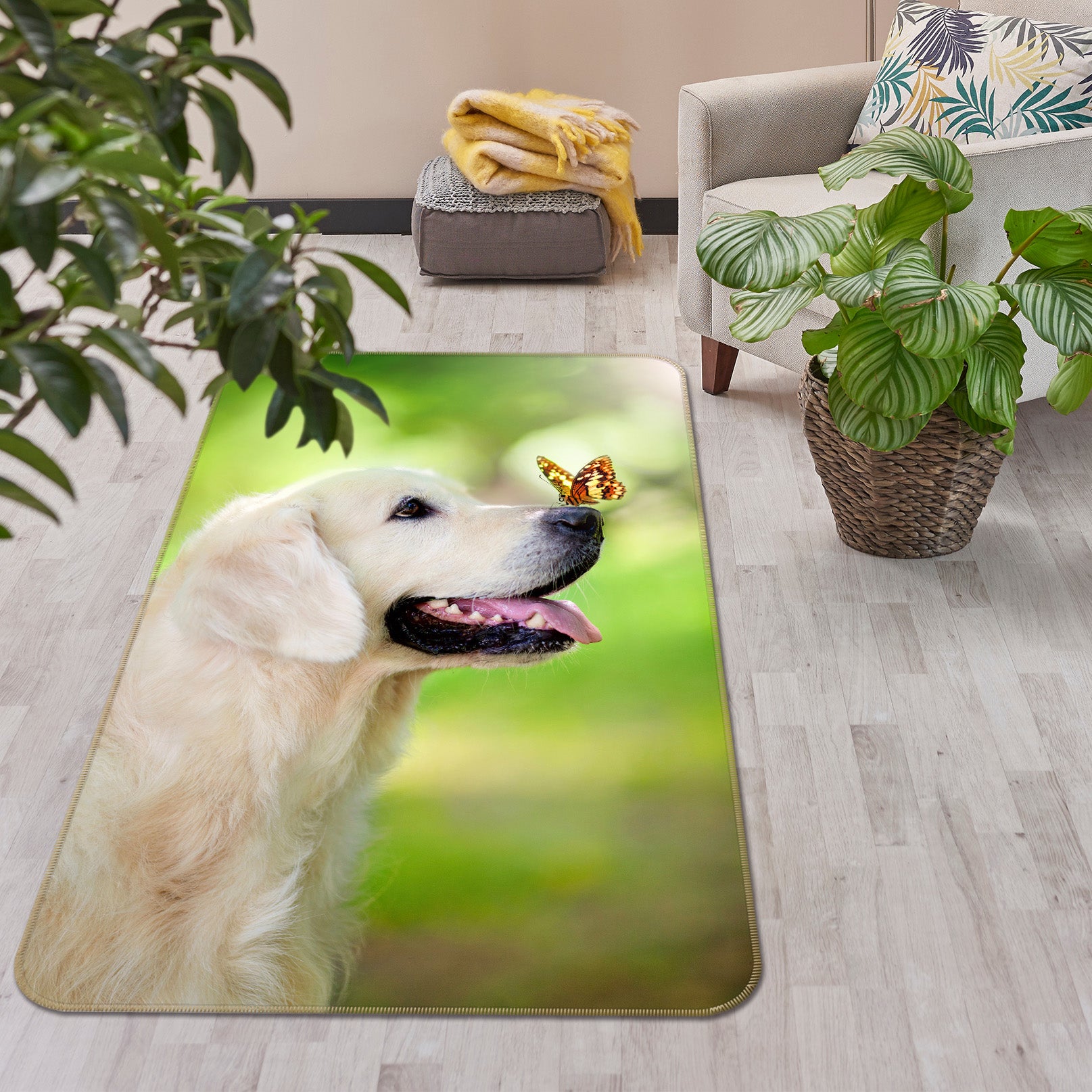 3D Labrador Butterfly 189 Animal Non Slip Rug Mat