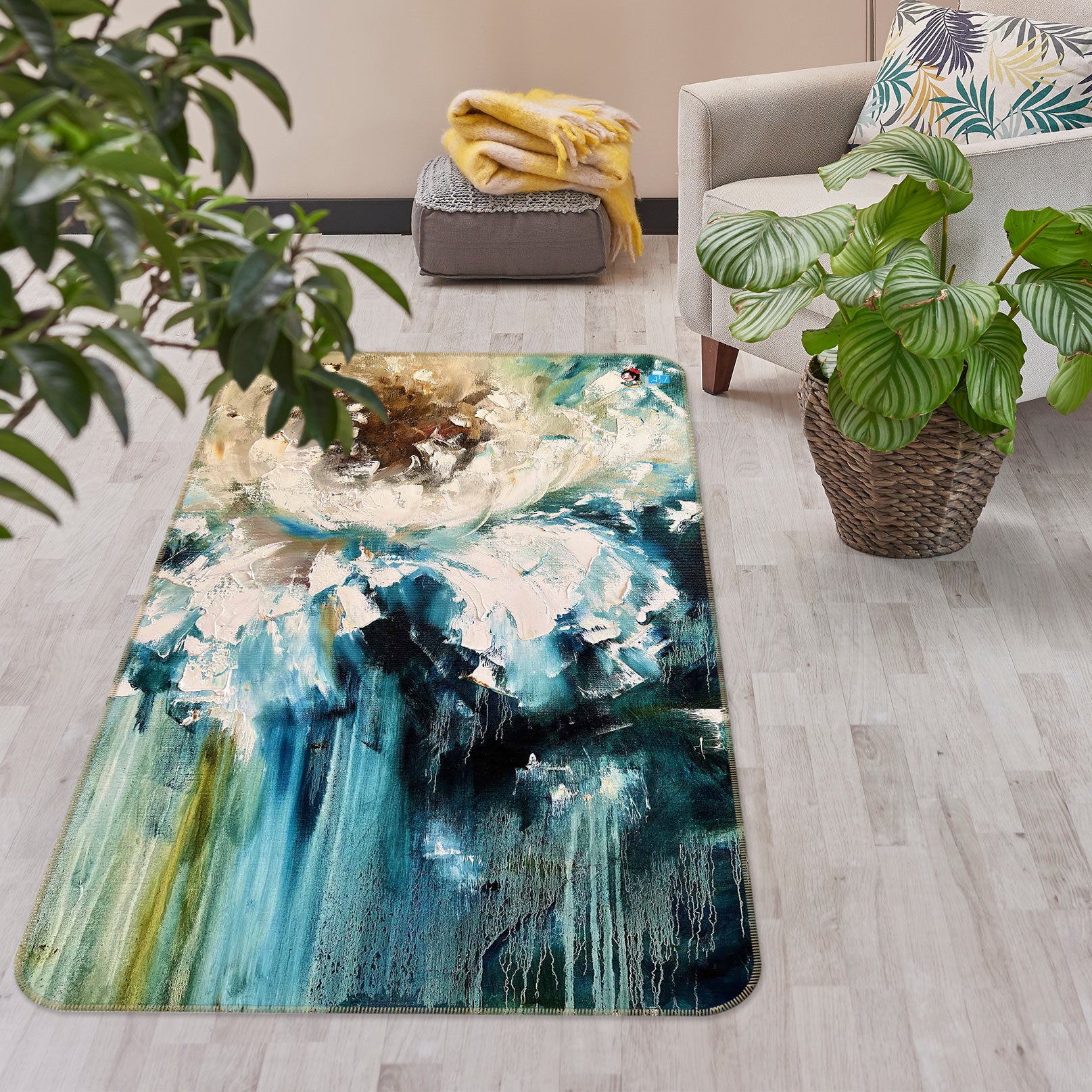 3D White Flower 1189 Skromova Marina Rug Non Slip Rug Mat