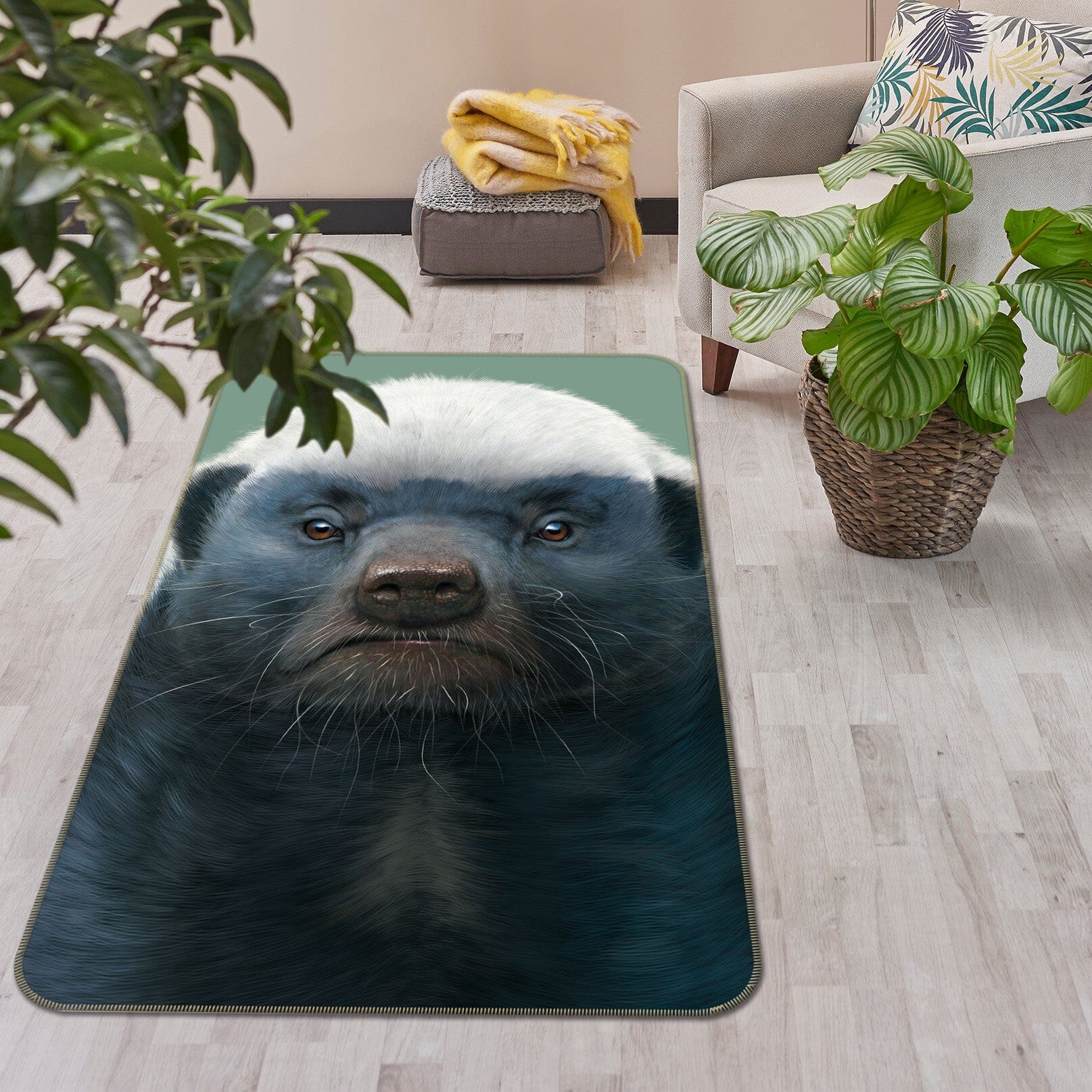 3D Honey Badger Portrait 1042 Vincent Hie Rug Non Slip Rug Mat Mat AJ Creativity Home