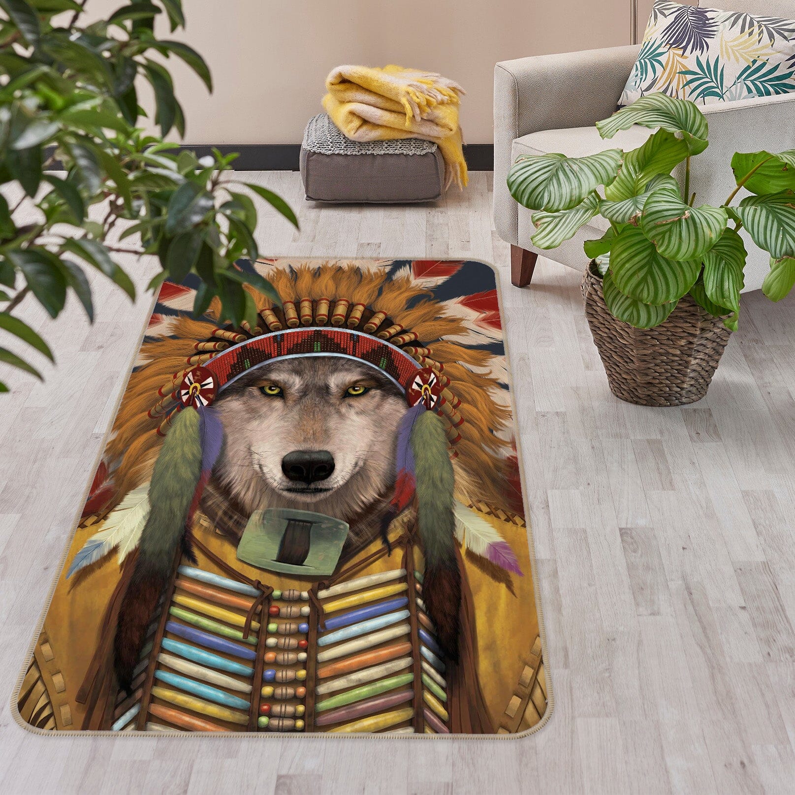 3D Wolf Spirit Chief 1089 Vincent Hie Rug Non Slip Rug Mat Mat AJ Creativity Home