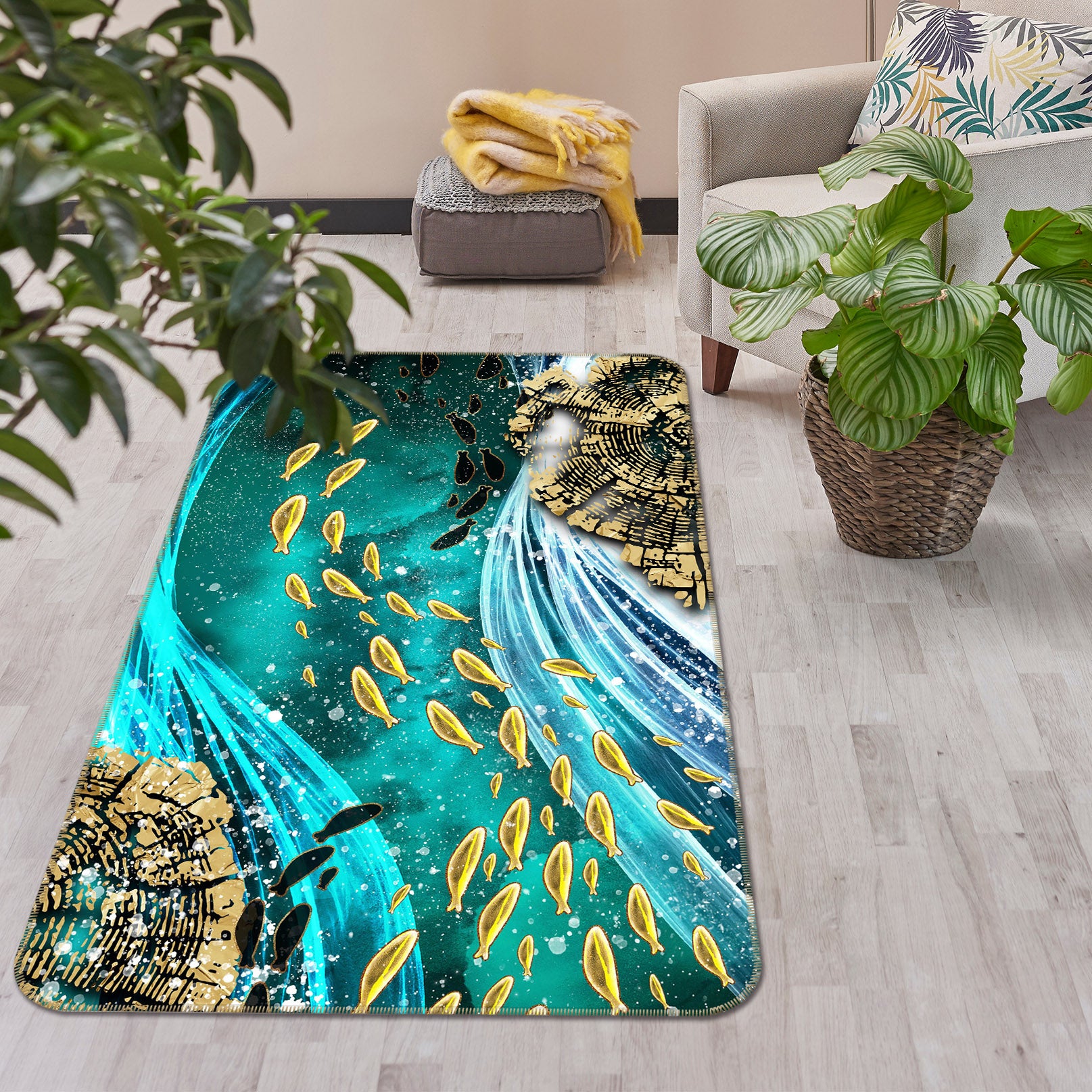 3D Golden Fish River 28014 Non Slip Rug Mat