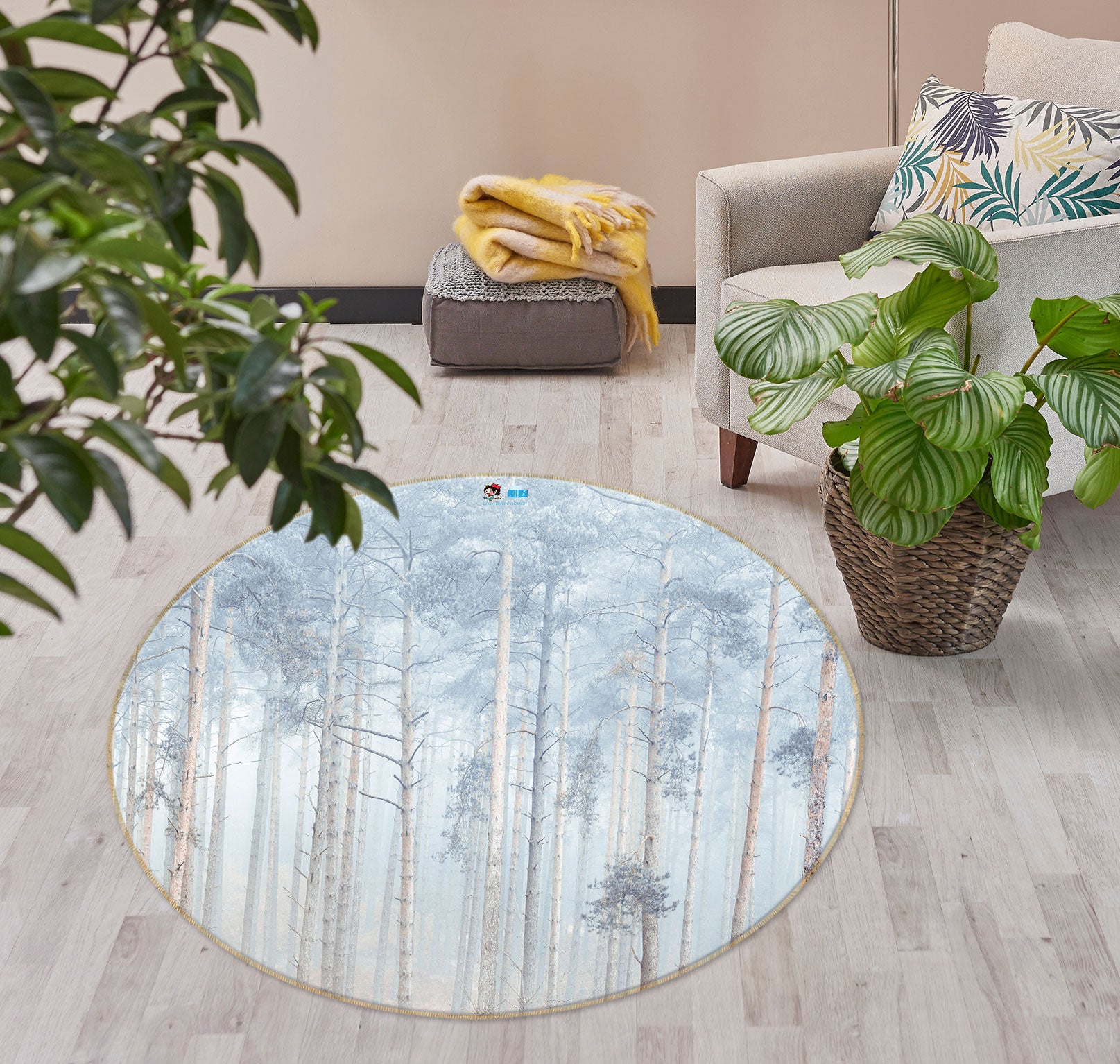 3D Tree Leaves 7593 Assaf Frank Rug Round Non Slip Rug Mat