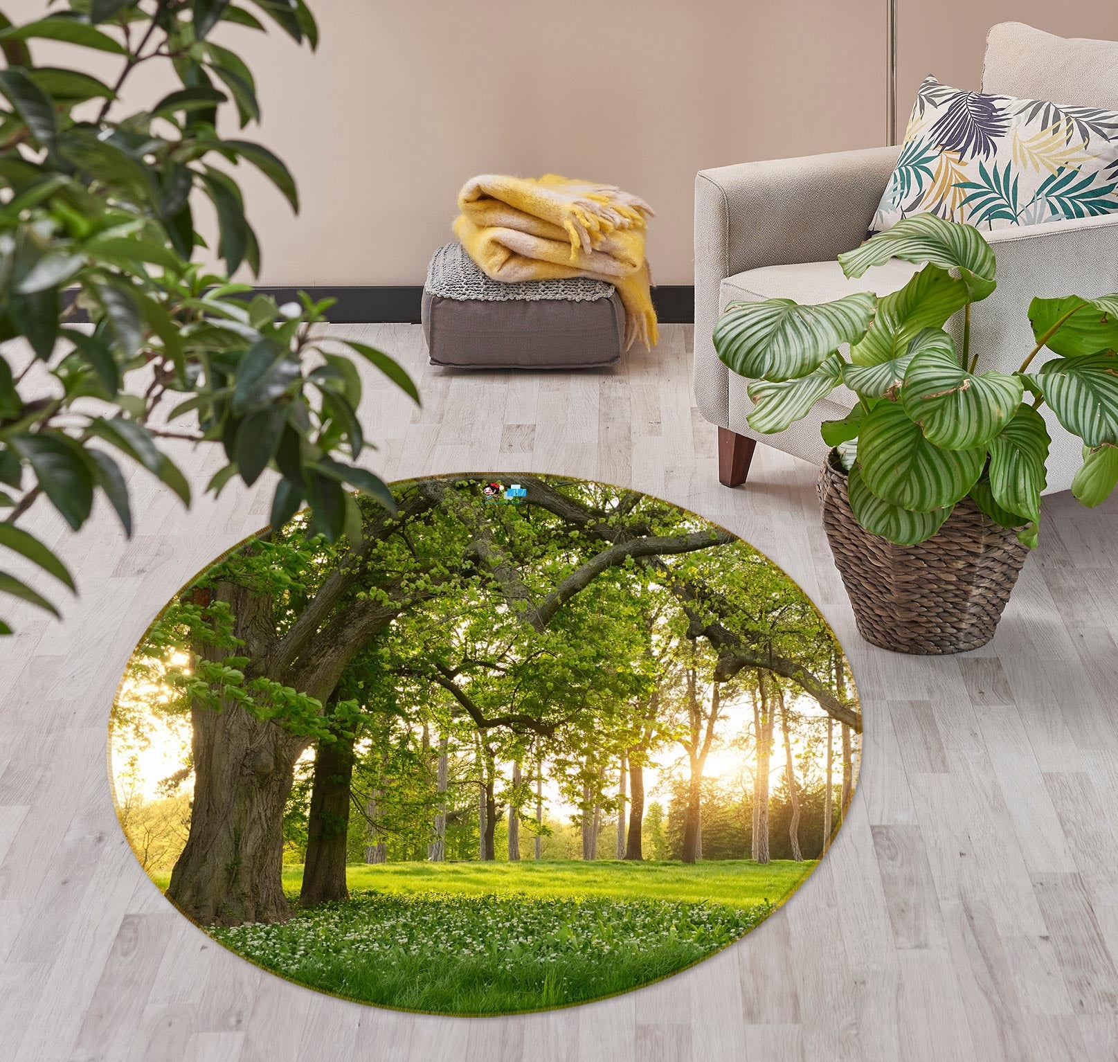 3D Trees Grass 72261 Round Non Slip Rug Mat