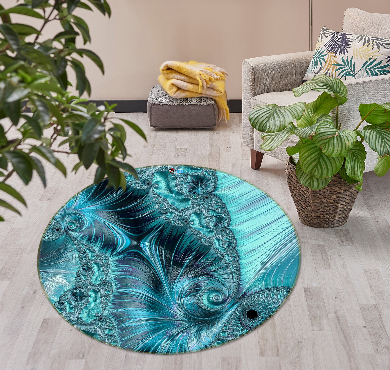 3D Blue Pattern 83079 Andrea haase Rug Round Non Slip Rug Mat