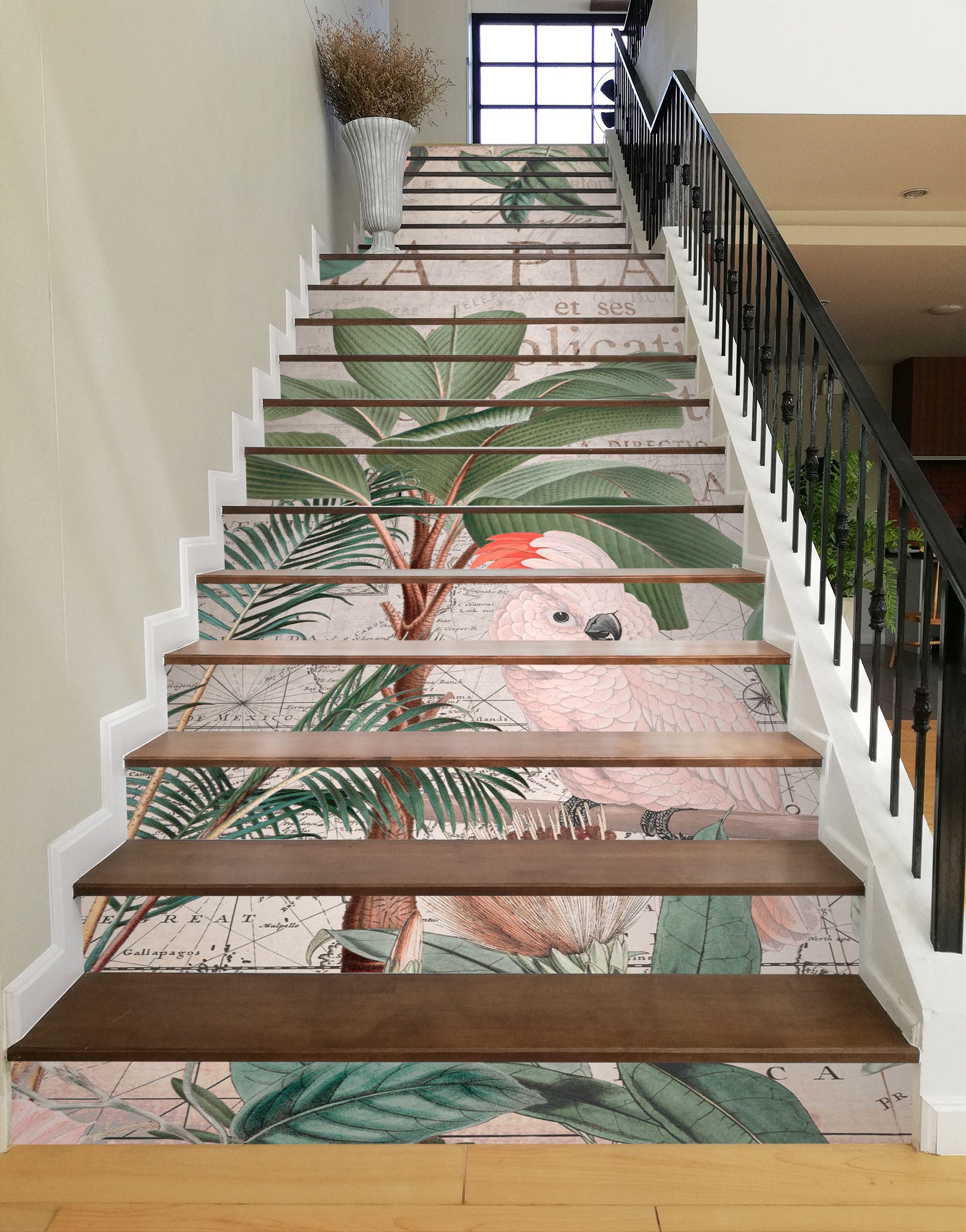 3D Leaves White Parrot 11039 Andrea Haase Stair Risers