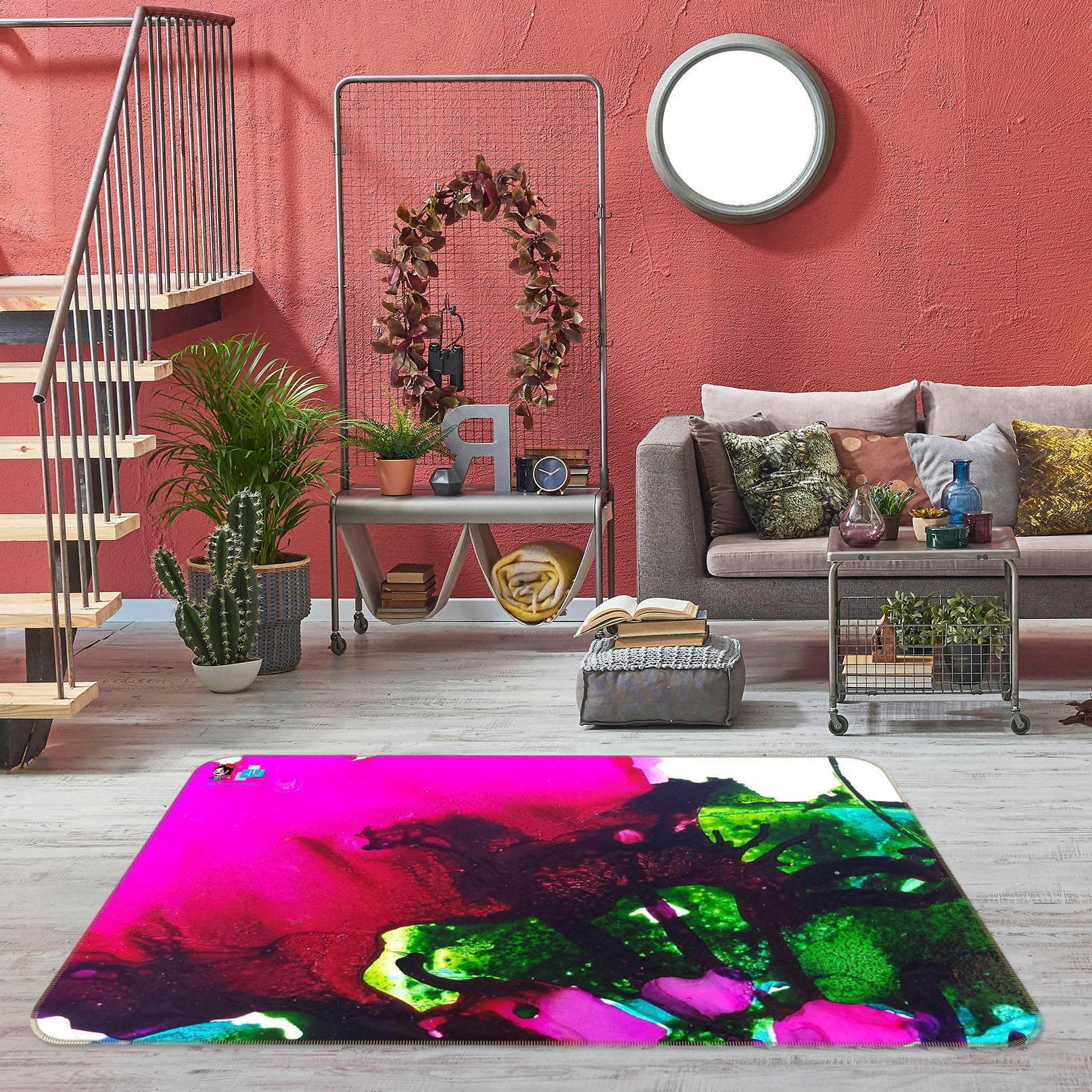 3D Pink Green Pigment 19149 Shandra Smith Rug Non Slip Rug Mat