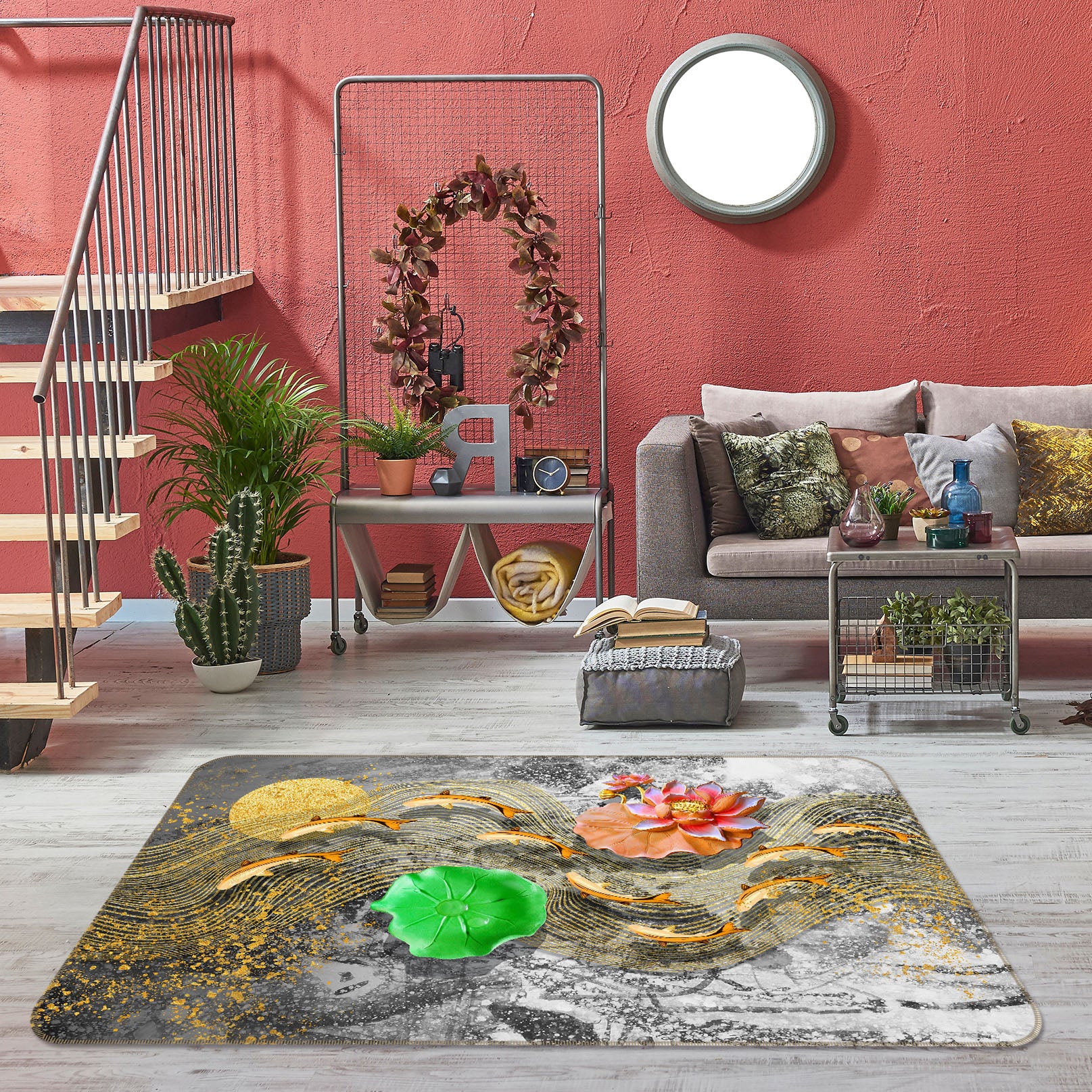 3D Goldfish Lotus 34052 Non Slip Rug Mat