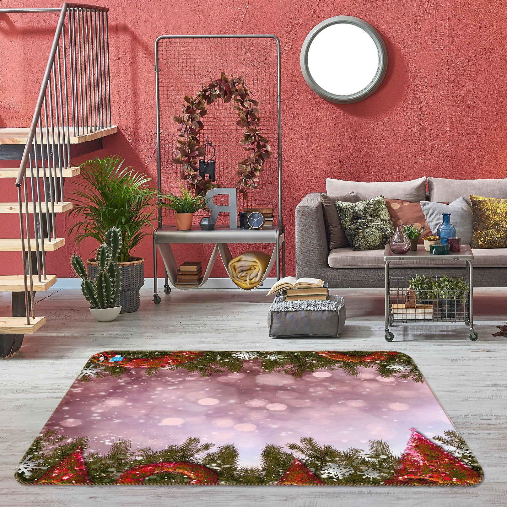 3D Branches Snow 55077 Christmas Non Slip Rug Mat Xmas