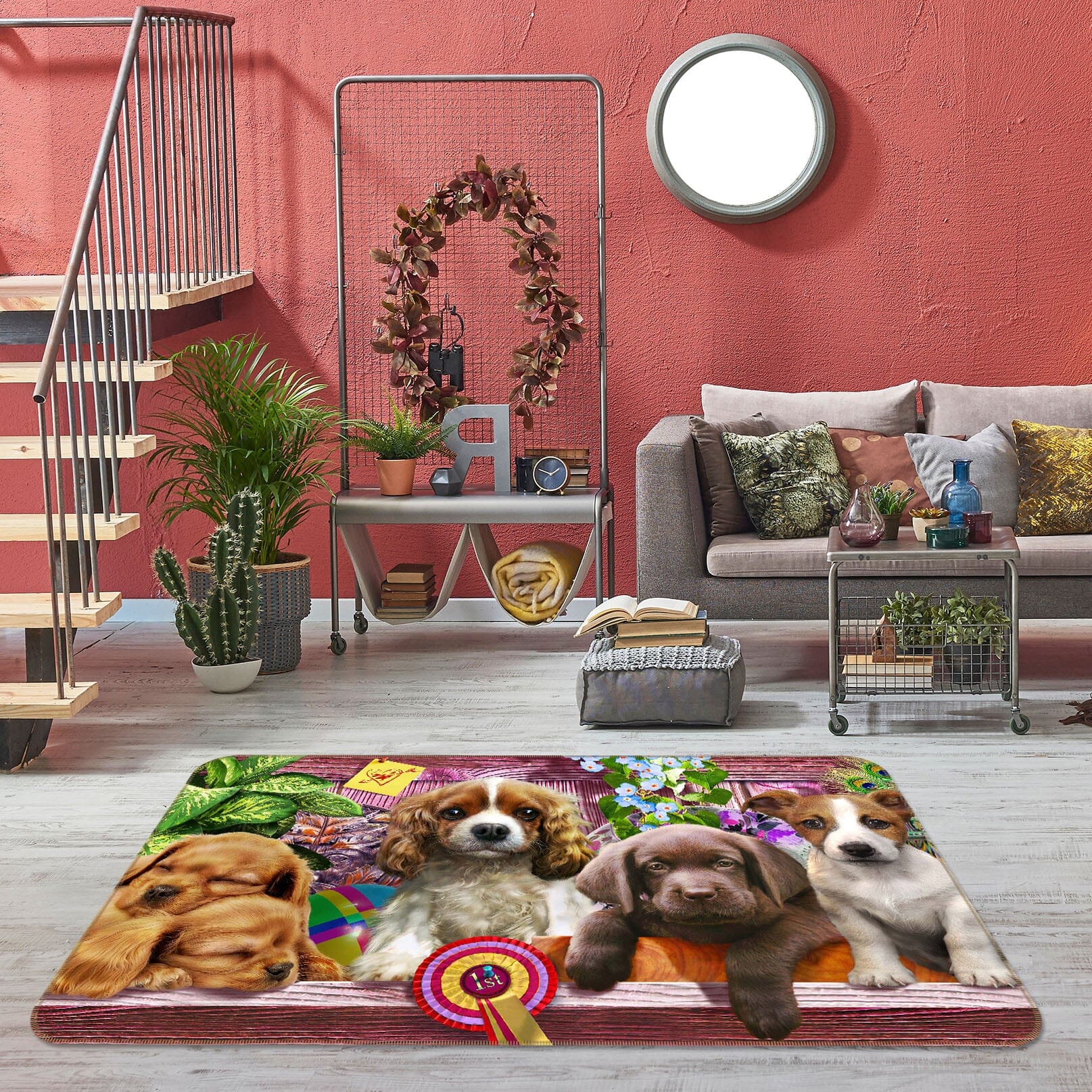 3D Dog Family 1056 Adrian Chesterman Rug Non Slip Rug Mat Mat AJ Creativity Home