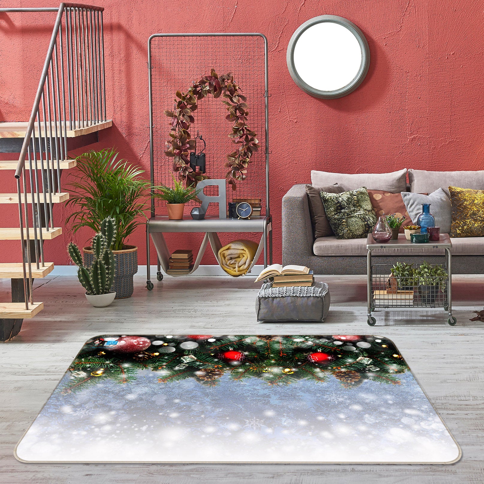 3D Snowflake Branches 55102 Christmas Non Slip Rug Mat Xmas